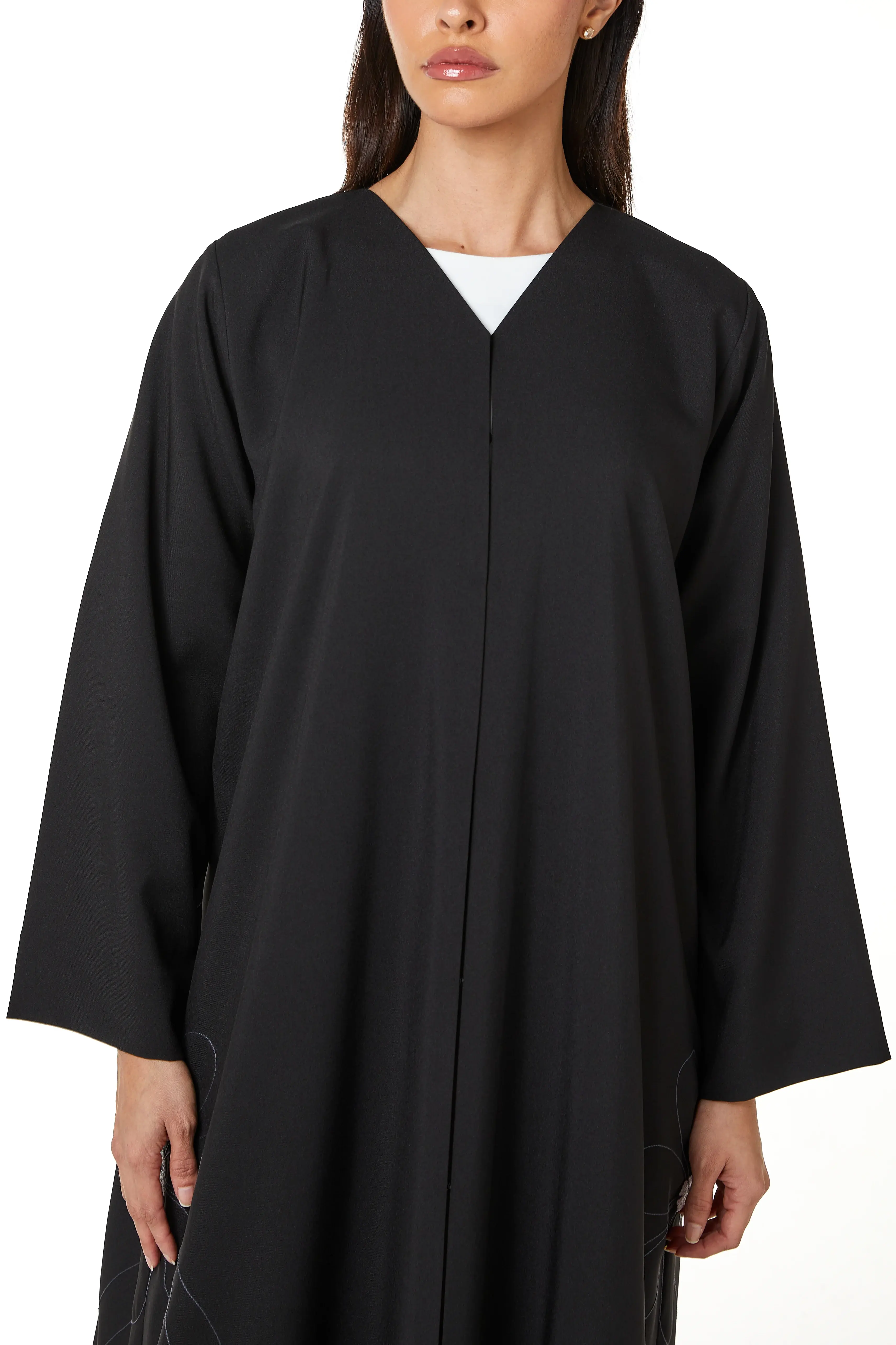 Black kadi Crepe, Side Tatreez Embroidery Detail