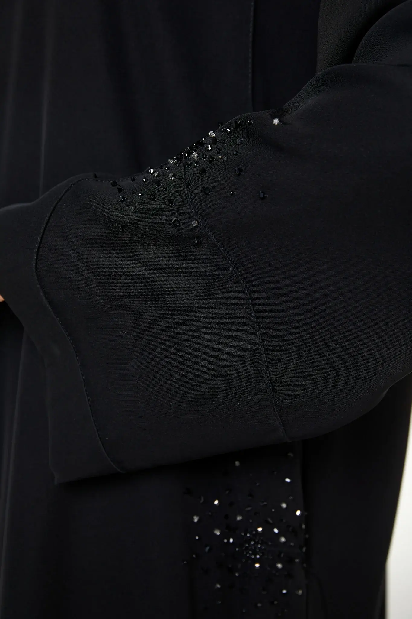 Black farasha crepe, Front Beadwork Pintuck Detail