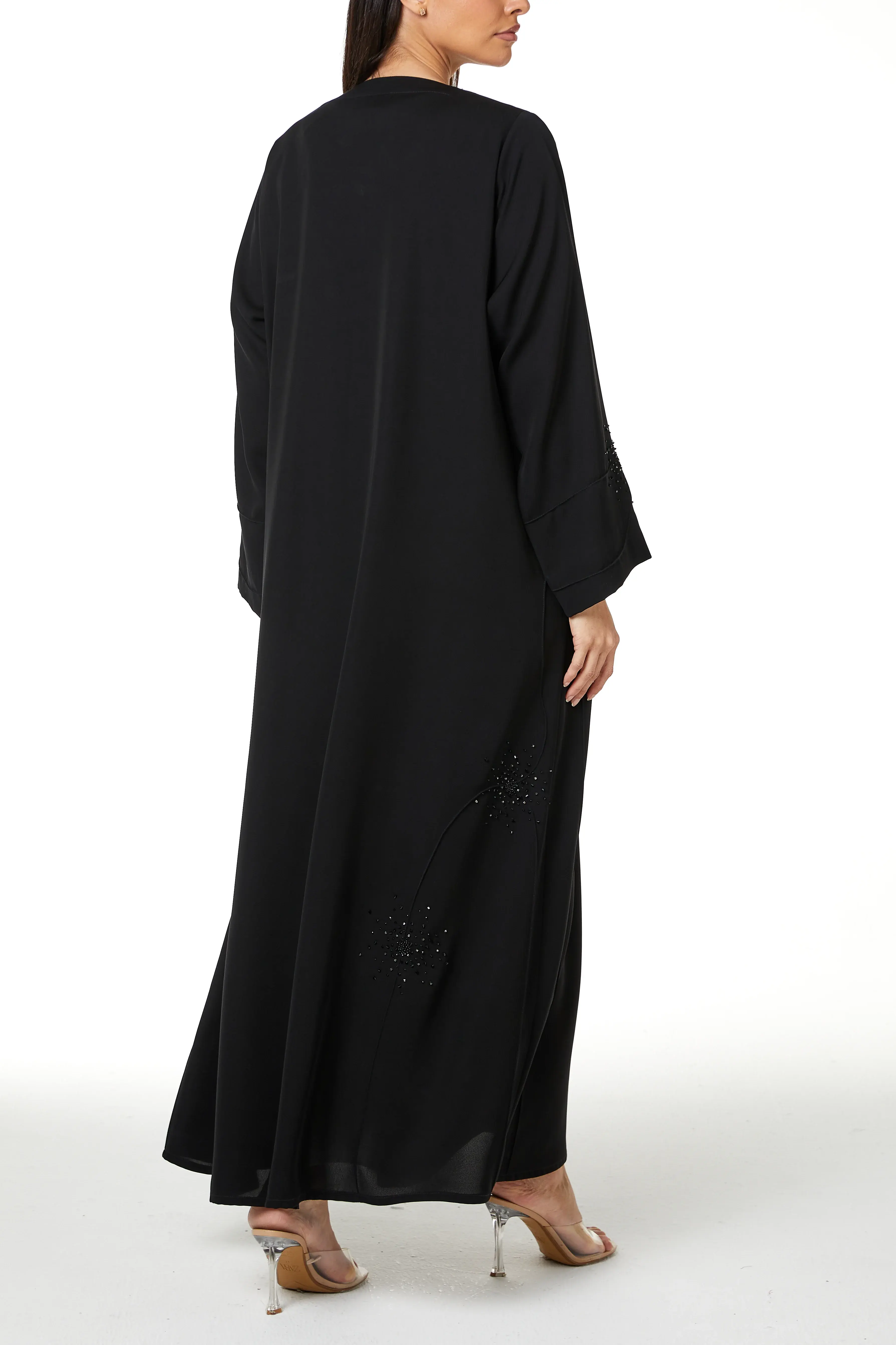 Black farasha crepe, Front Beadwork Pintuck Detail
