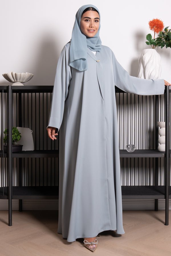 Green Dania Crepe Abaya with Golden Accent Button