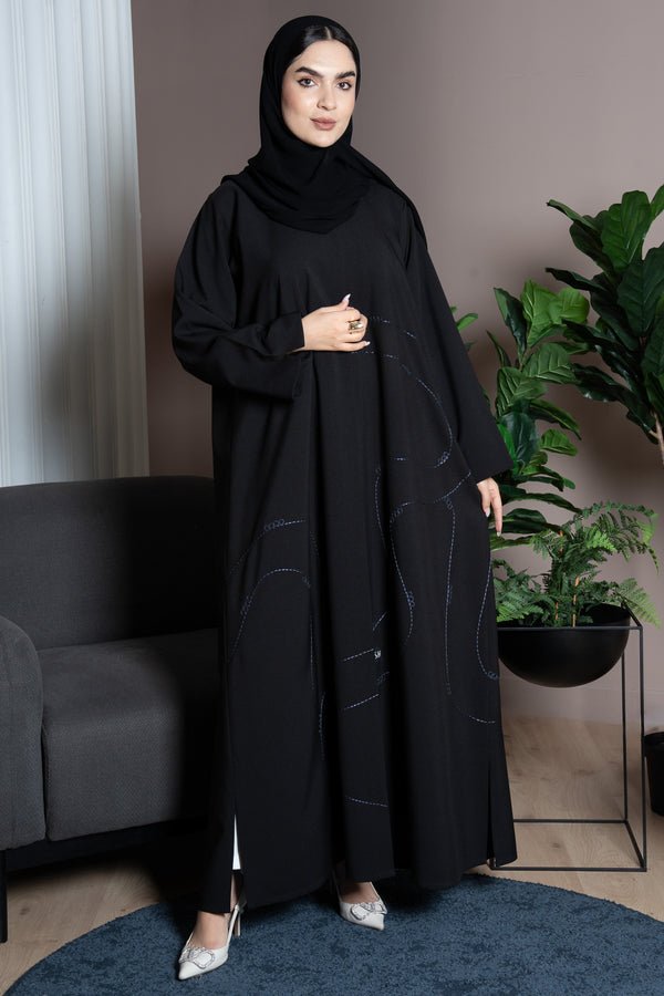 Black Kadi Crepe Abaya with Subtle Embroidery