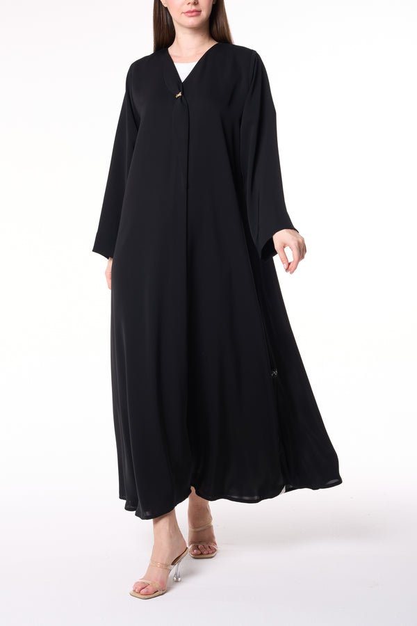 Black Nada Abaya with Golden Accent Button