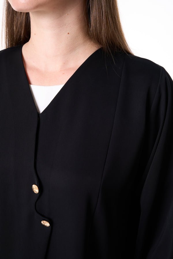 Black Reem Nada Abaya with Golden Accent Buttons
