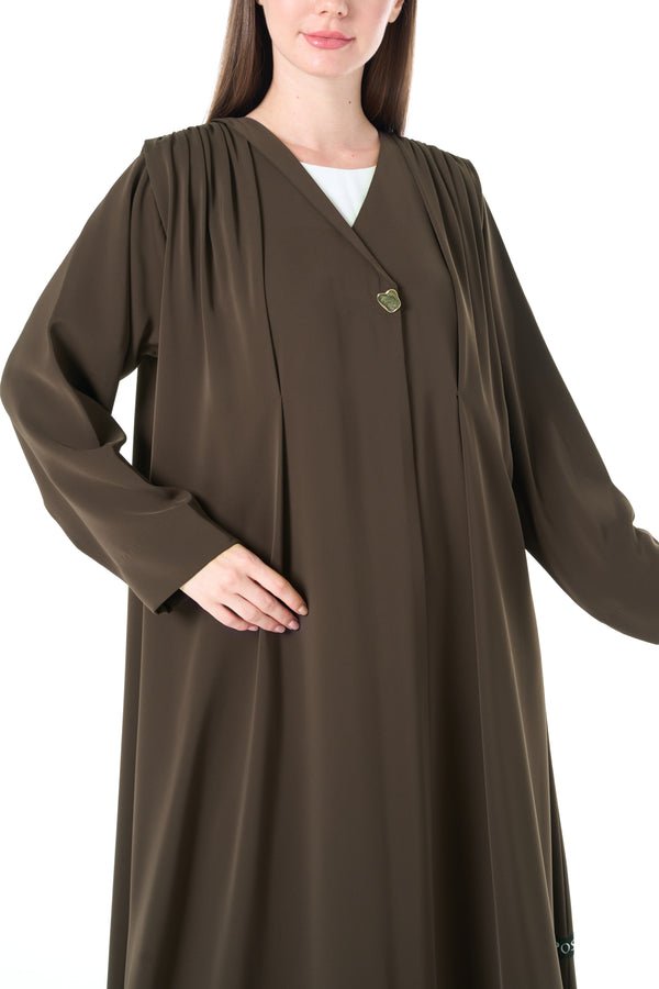 Brown Classic Nada Abaya with Pleat and Collar Detail