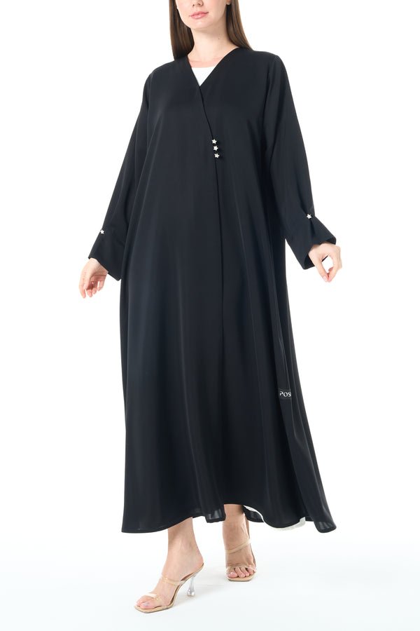 Jet Black Reem Nada Abaya with Clean Minimal Finish