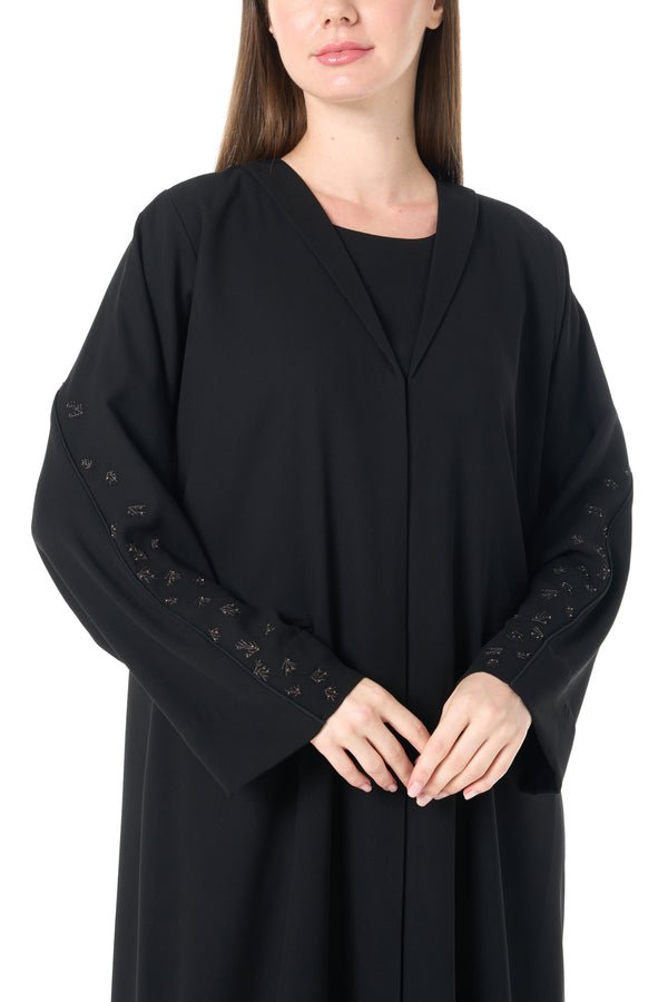 Black Claire Crepe Abaya with Front Beadwork