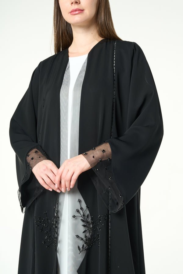 Black Royal Nada Abaya with Front Beadwork Detail