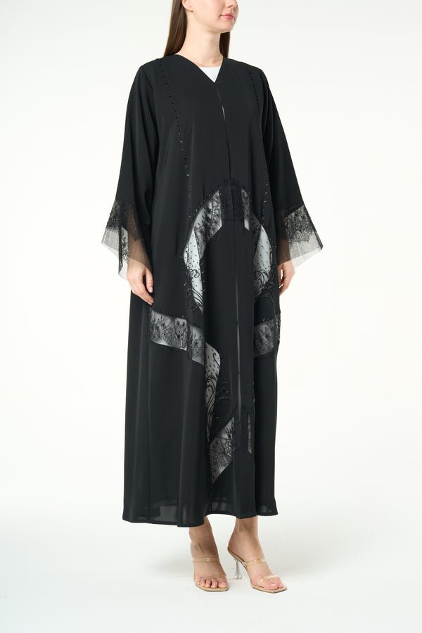 Black Royal Nada Abaya with Lace and Beadwork