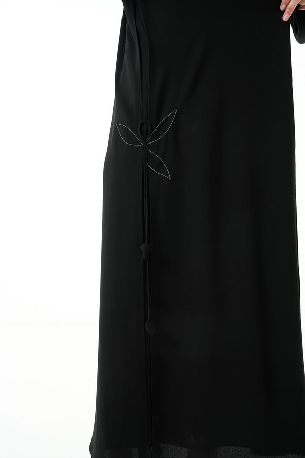 Black Luma Crepe Abaya with Side Pleat Detail