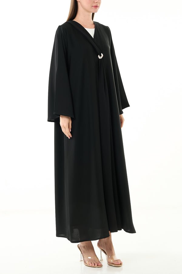 Black Elite Nada Abaya with Soft Front Shape and Minimal Detailing