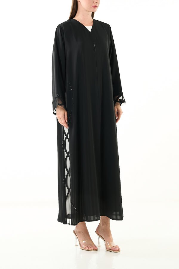Black Elite Nada Abaya with Side Beadwork