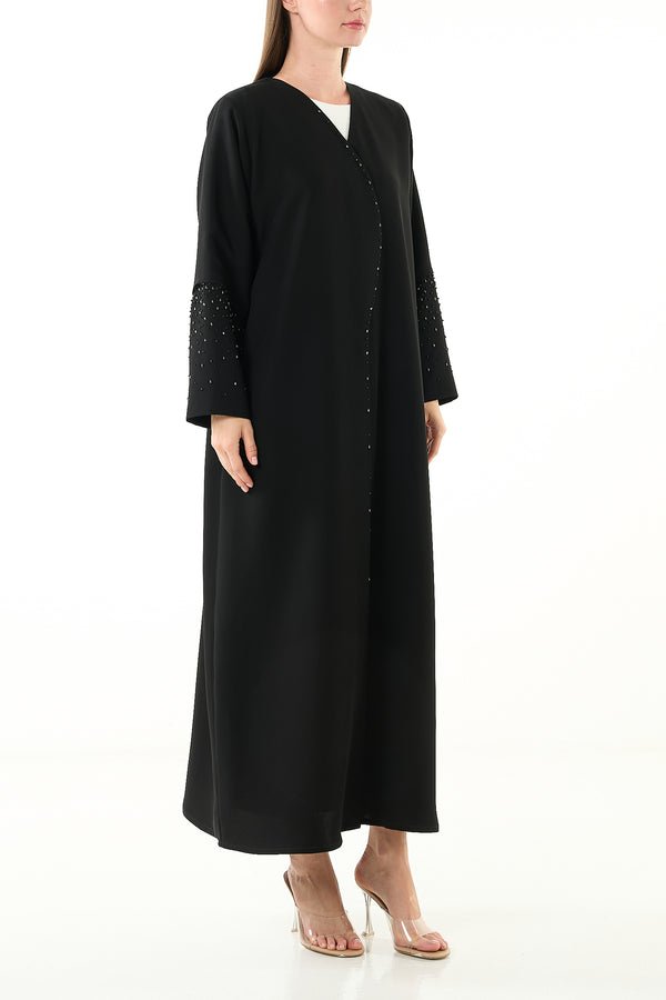 Black Melanie Crepe Abaya with Front Beadwork