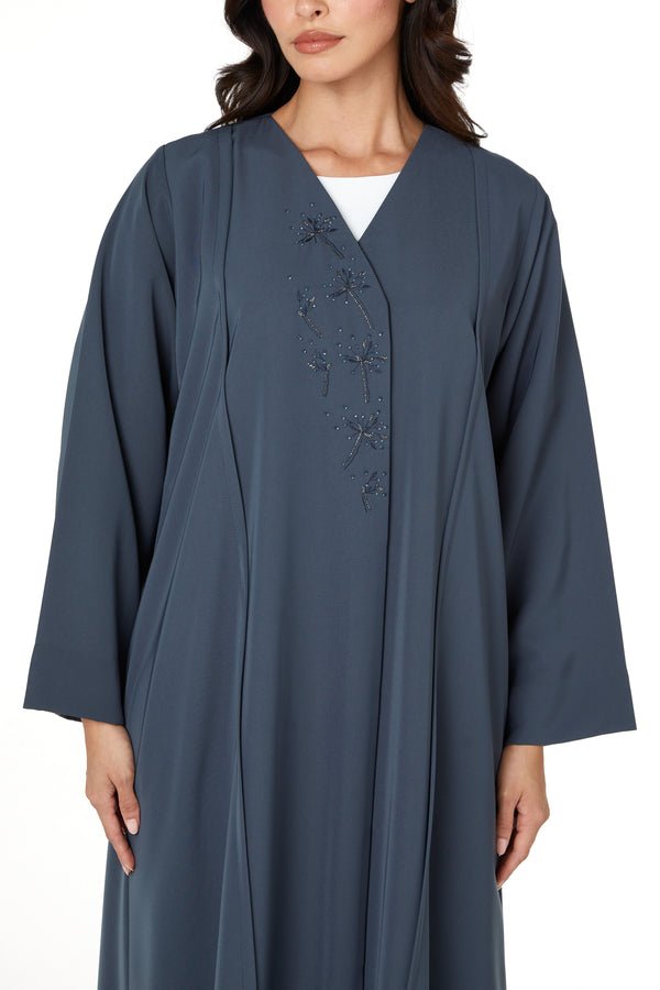 Green Lio Crepe Abaya with Front Beadwork Detail