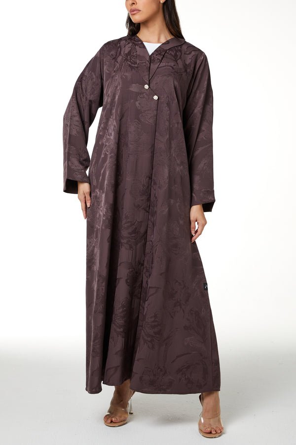 Dark Pink Alpha Jaquard Abaya with Clean Minimal Design