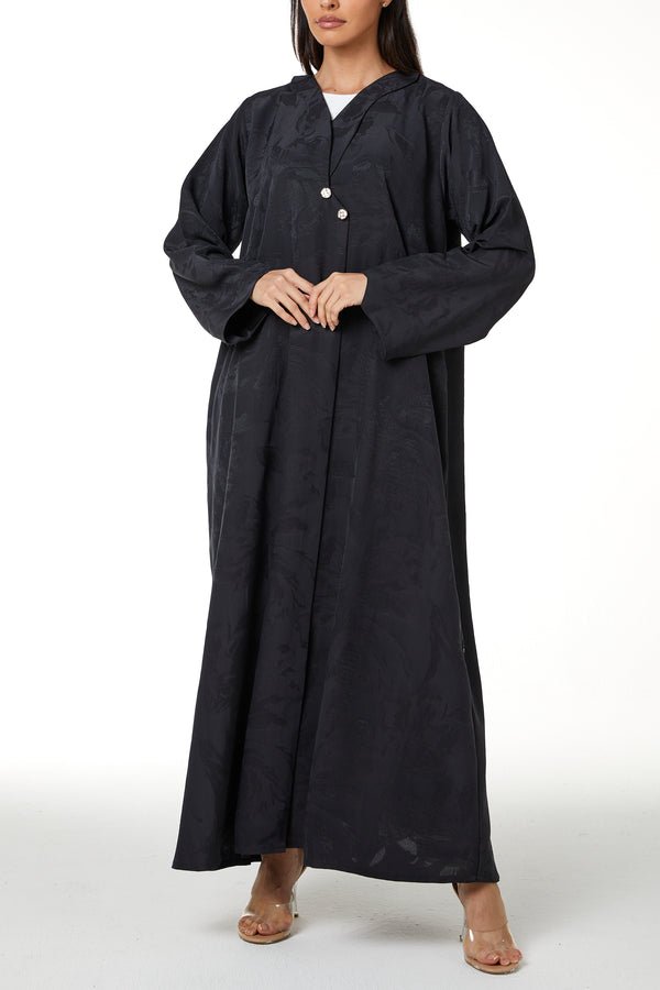 Dark Grey Alpha Jaquard Abaya with Clean Minimal Design