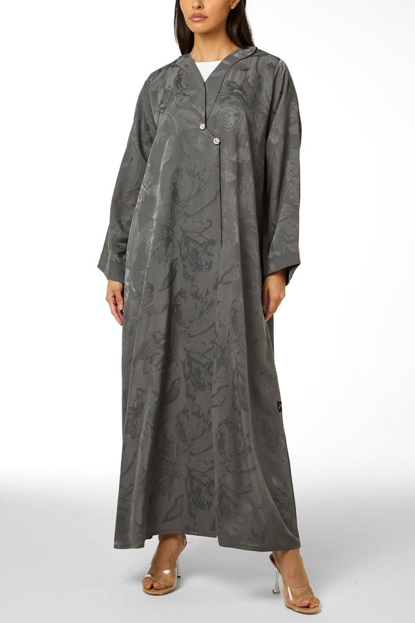 Grey Alpha Jaquard Abaya with Clean Minimal Design