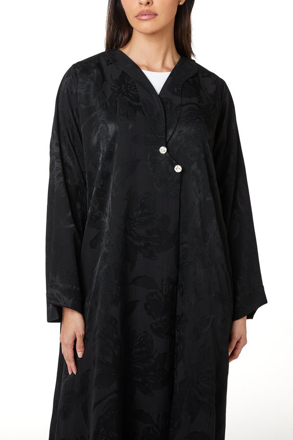 Black Alpha Jaquard Abaya with Clean Minimal Design