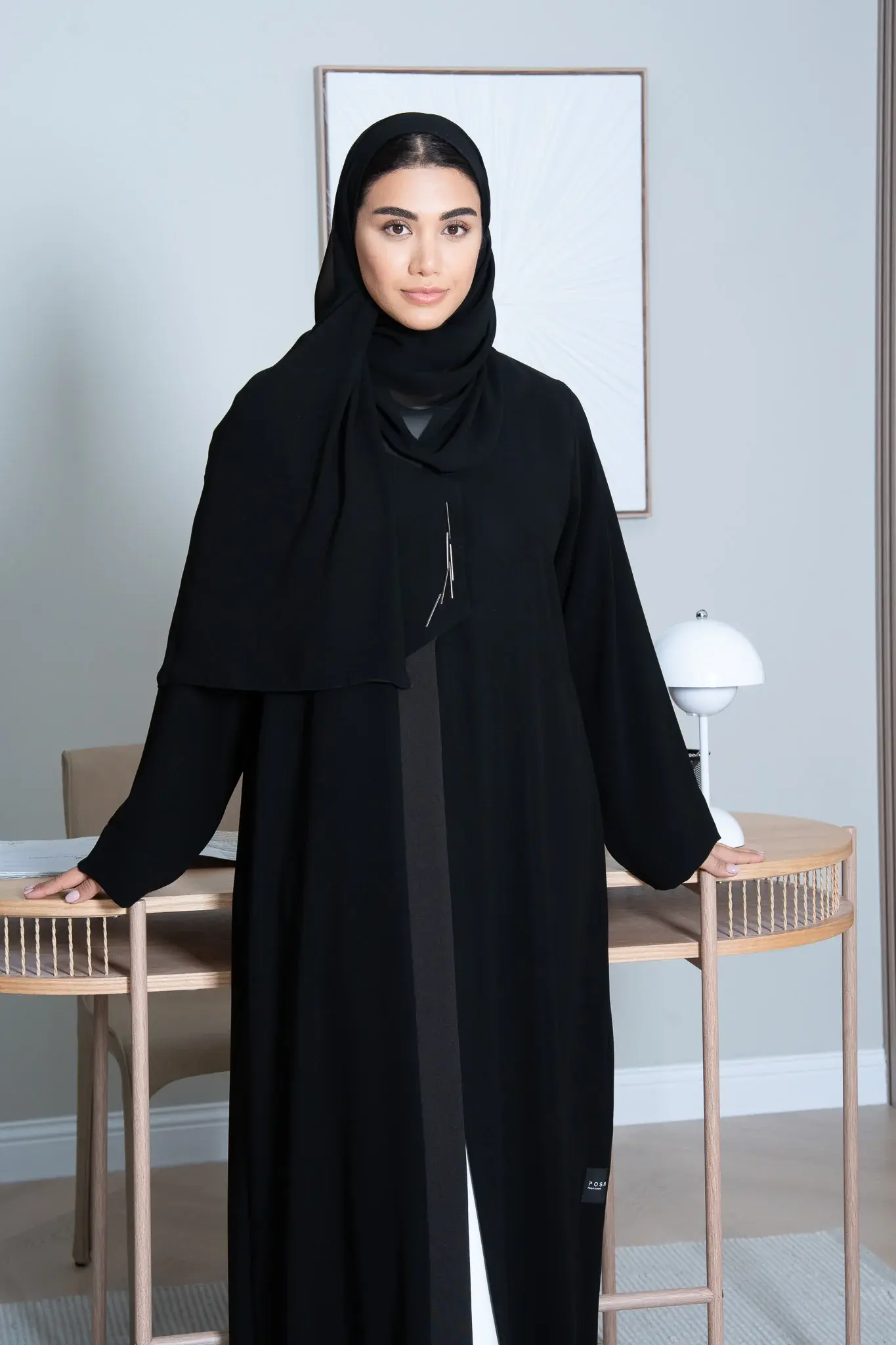 Black Mia Crepe Abaya with Metallic Stick Detail