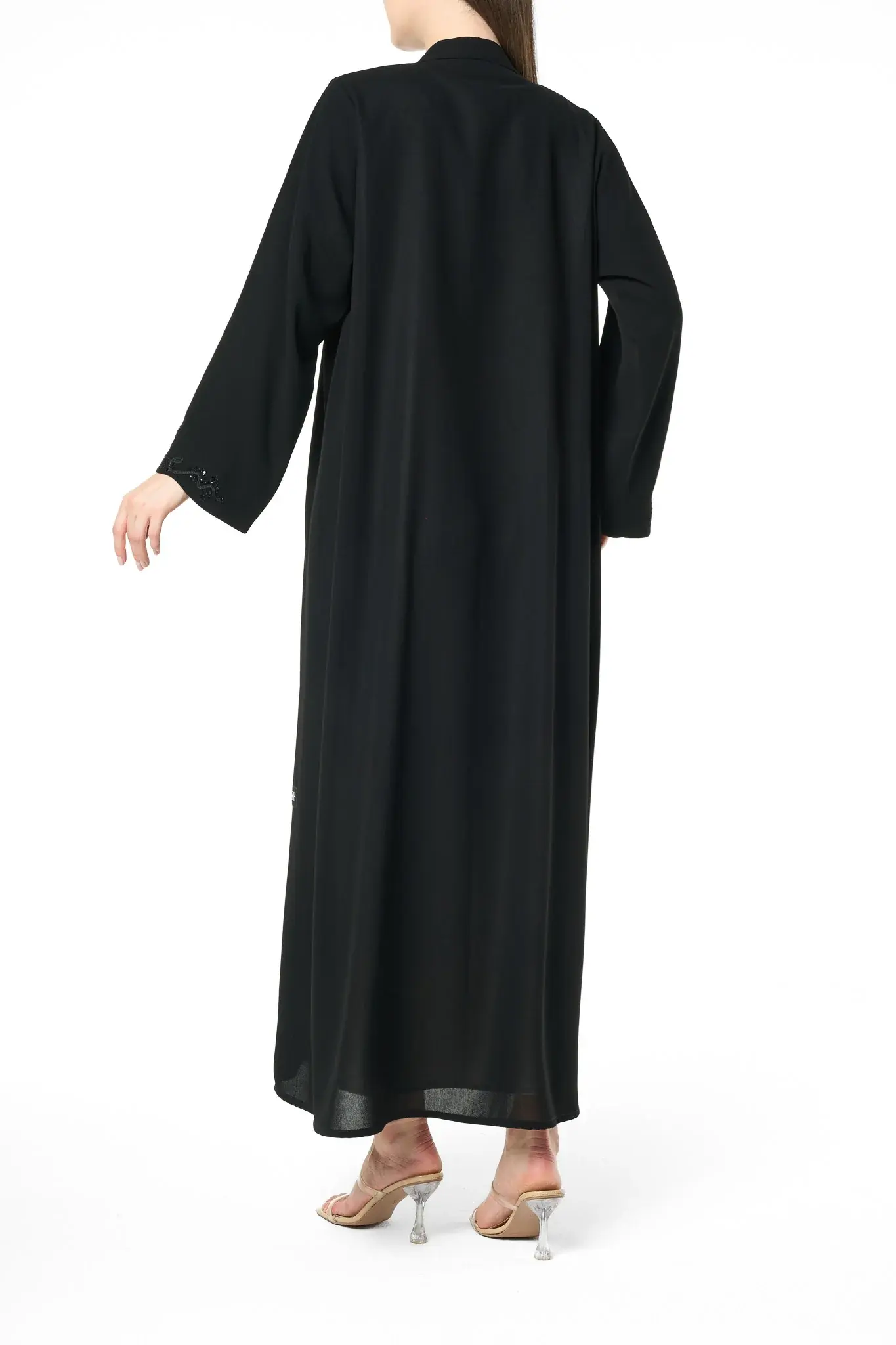 Black Shafa Crepe Abaya with Beaded Vine Detailing