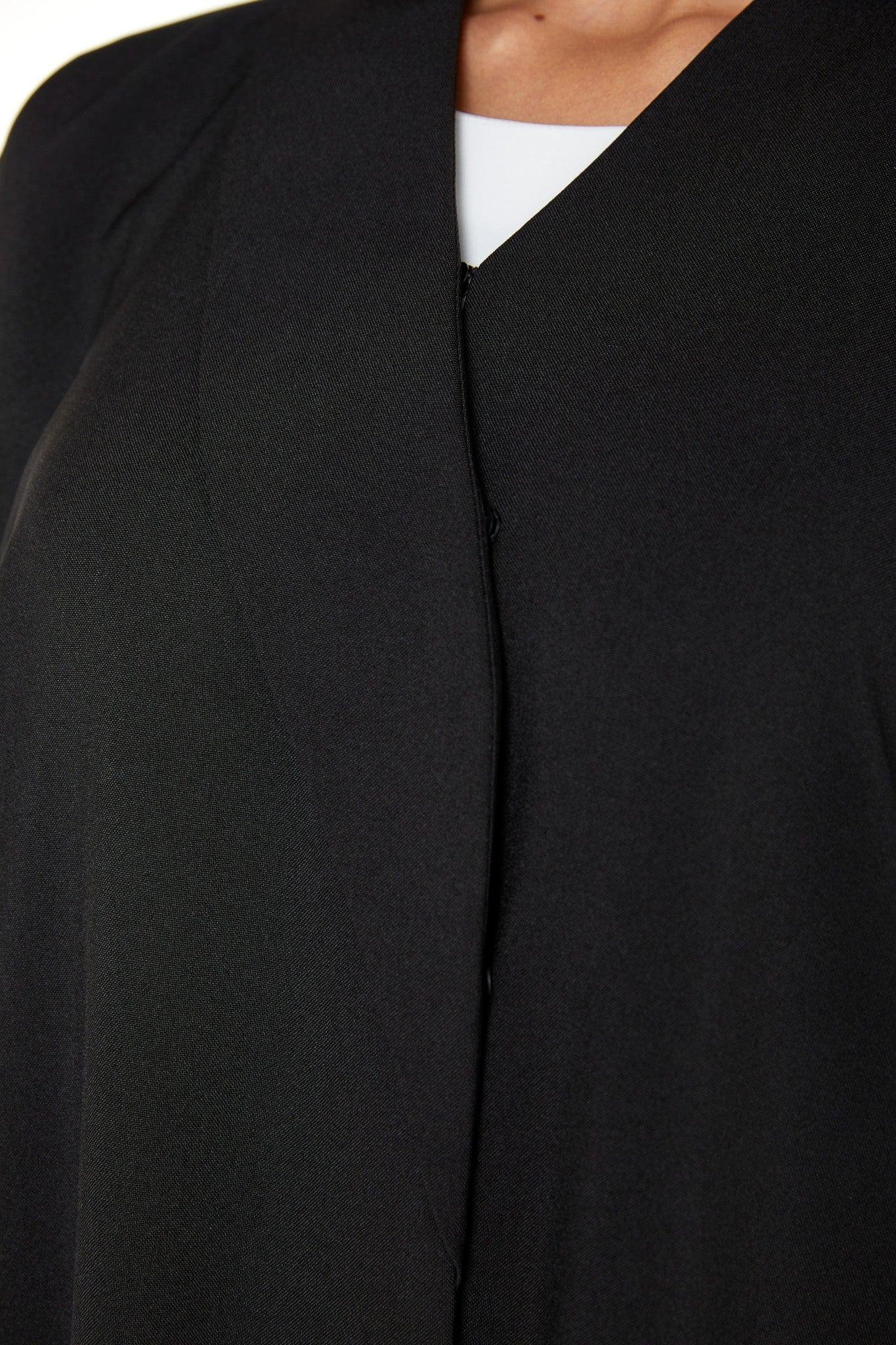 Black Kadi Abaya with Sleeve Embroidery Detail