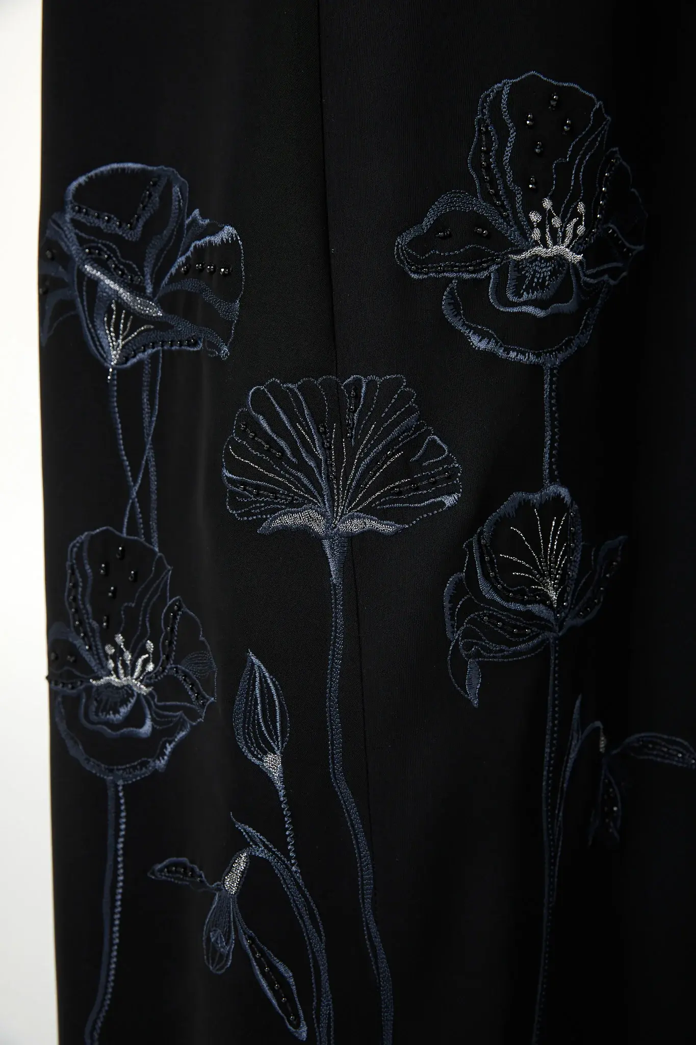 Black Aria Crepe Abaya with Embroidered Detail