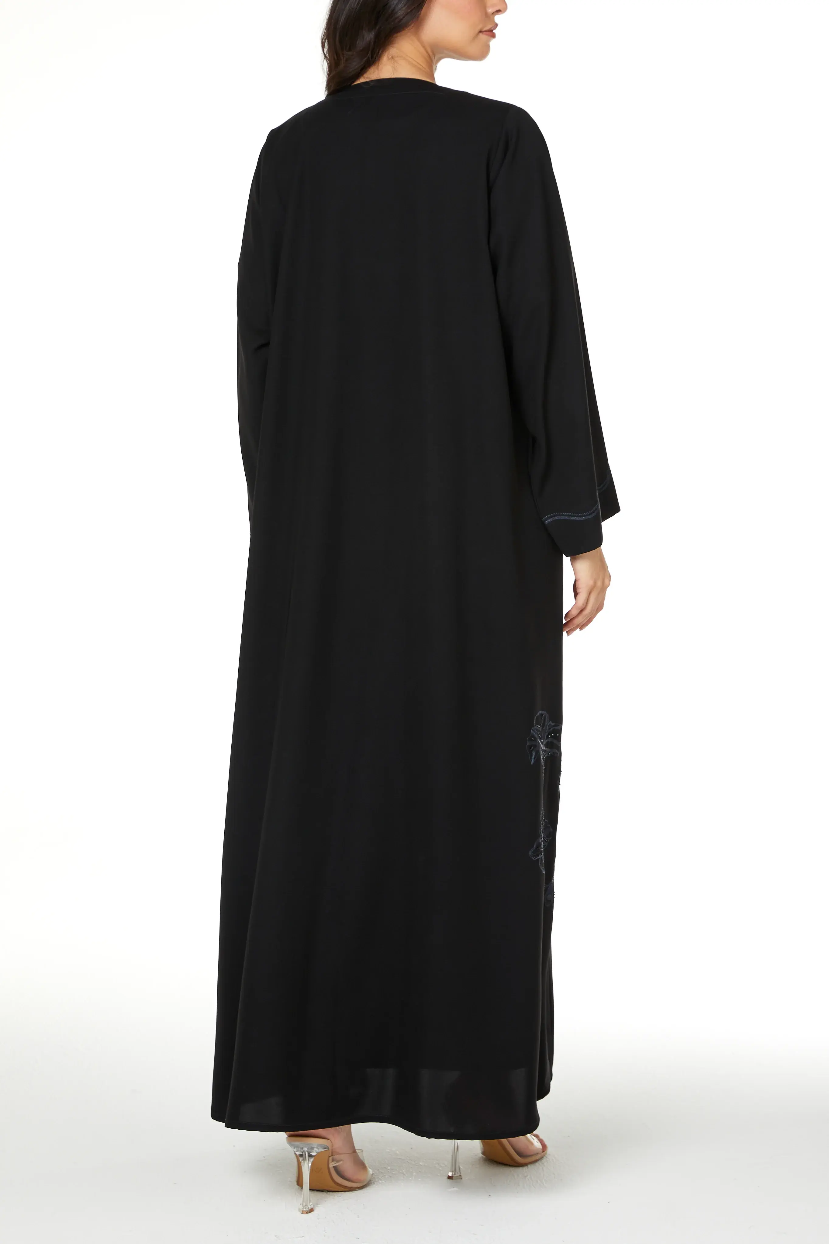 Black Aria Crepe Abaya with Embroidered Detail