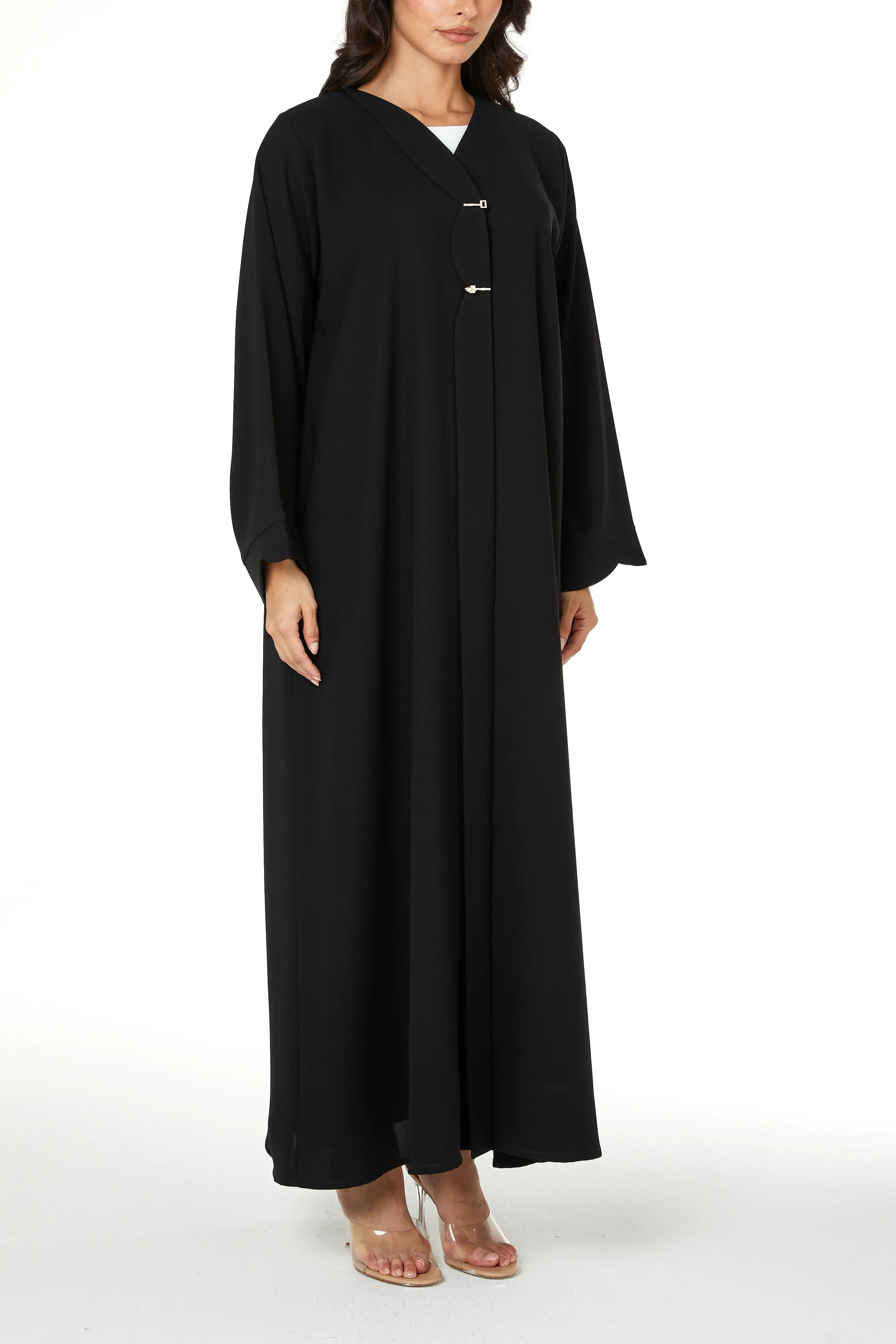 Black Jaime Crepe Abaya with Front Button Detail