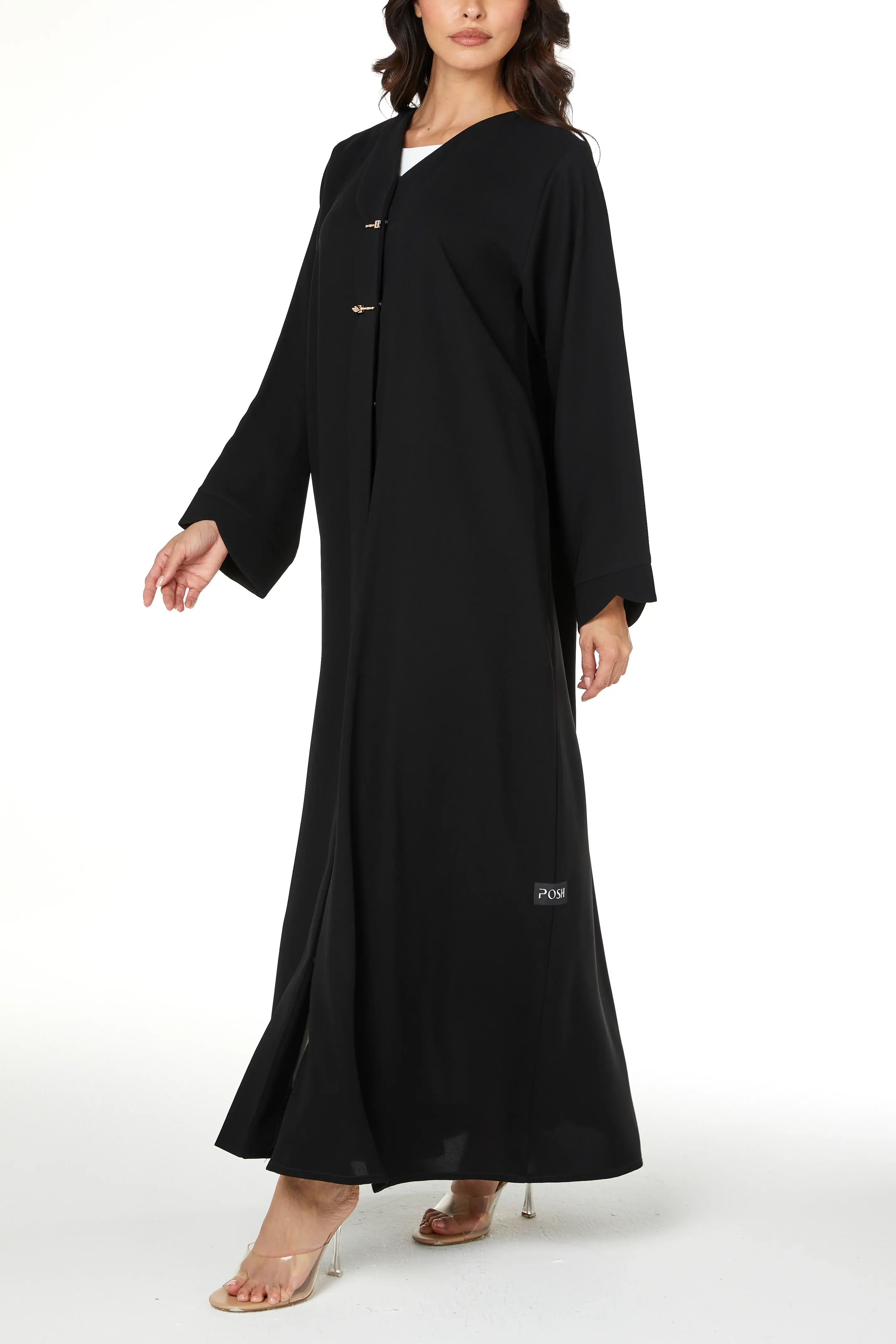 Black Jaime Crepe Abaya with Front Button Detail