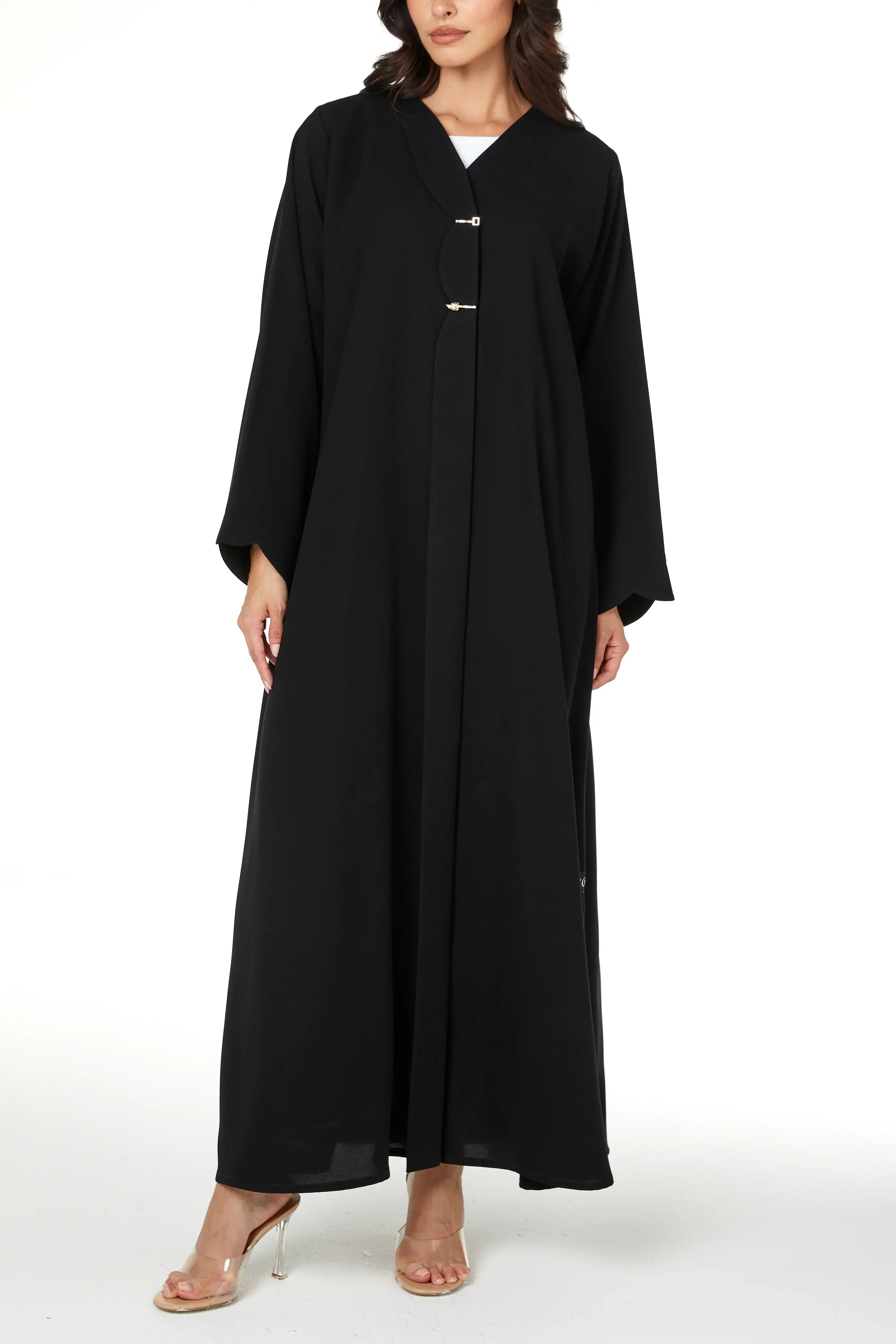 Black Jaime Crepe Abaya with Front Button Detail