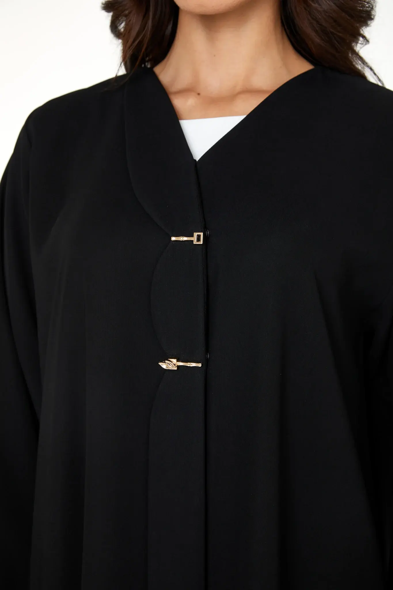 Black Jaime Crepe Abaya with Front Button Detail