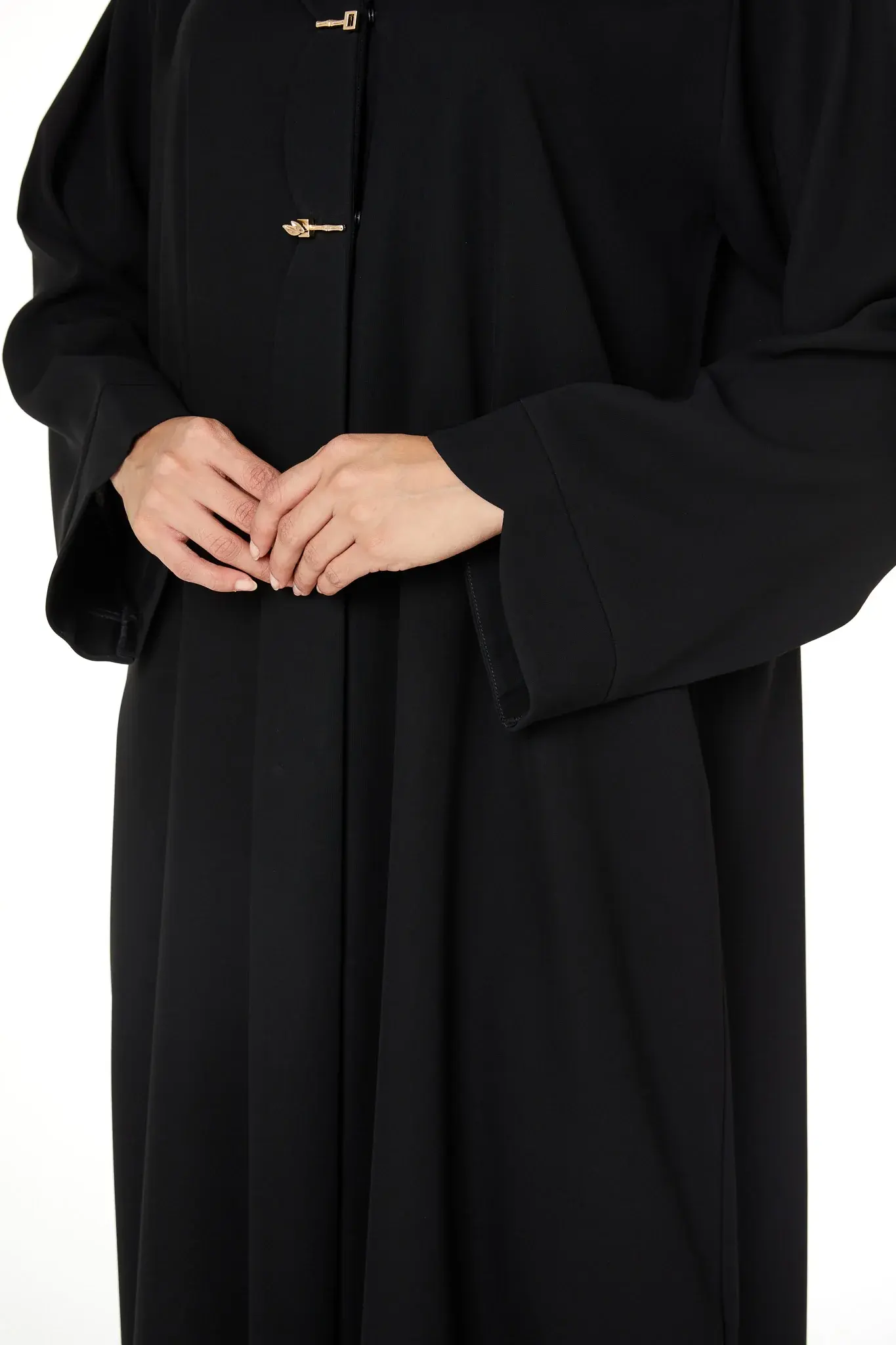 Black Jaime Crepe Abaya with Front Button Detail