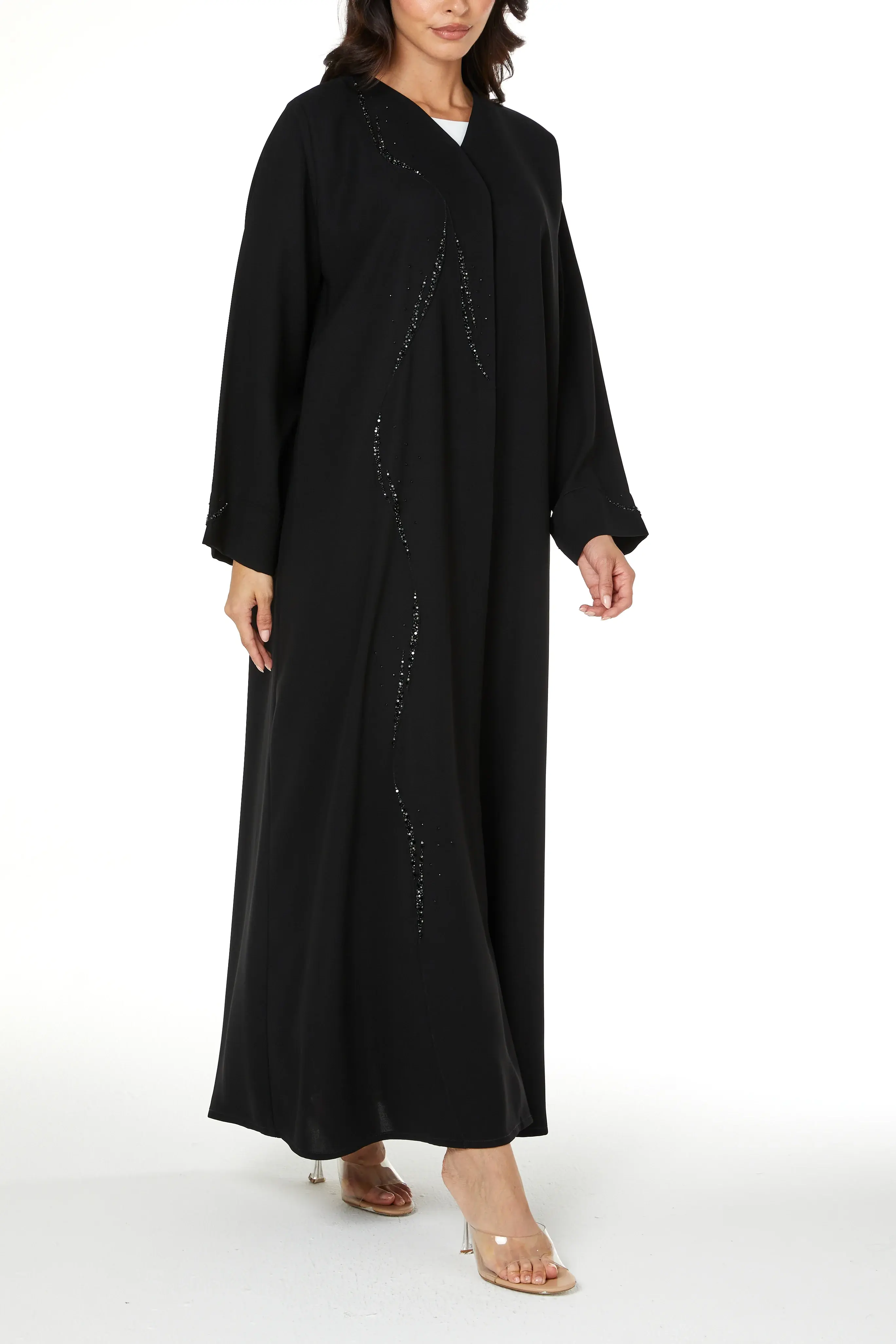 Black jaime crepe, Front Beadwork Pintuck Detail