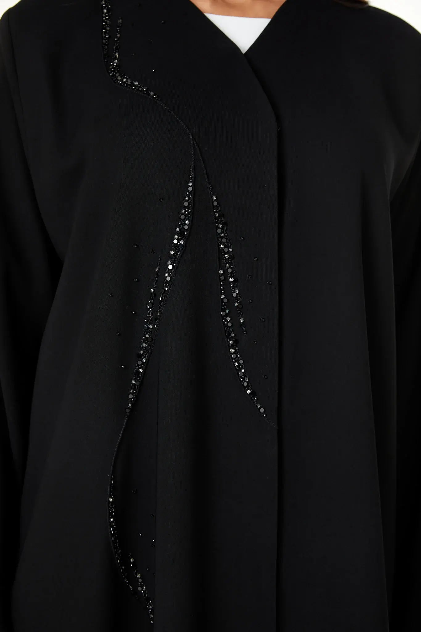 Black jaime crepe, Front Beadwork Pintuck Detail
