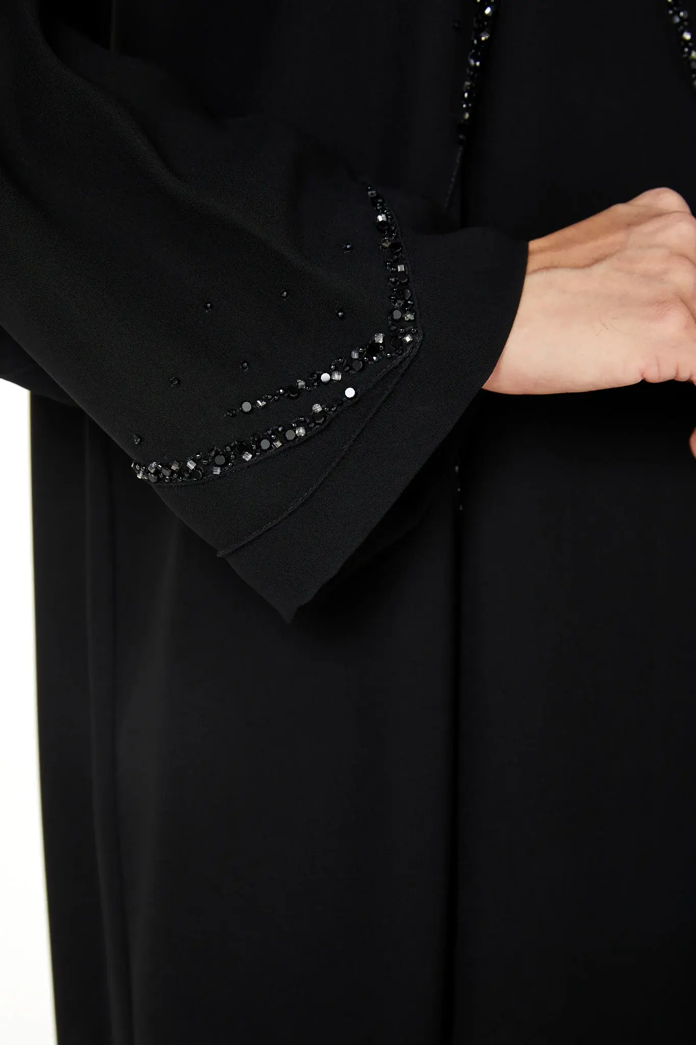 Black jaime crepe, Front Beadwork Pintuck Detail