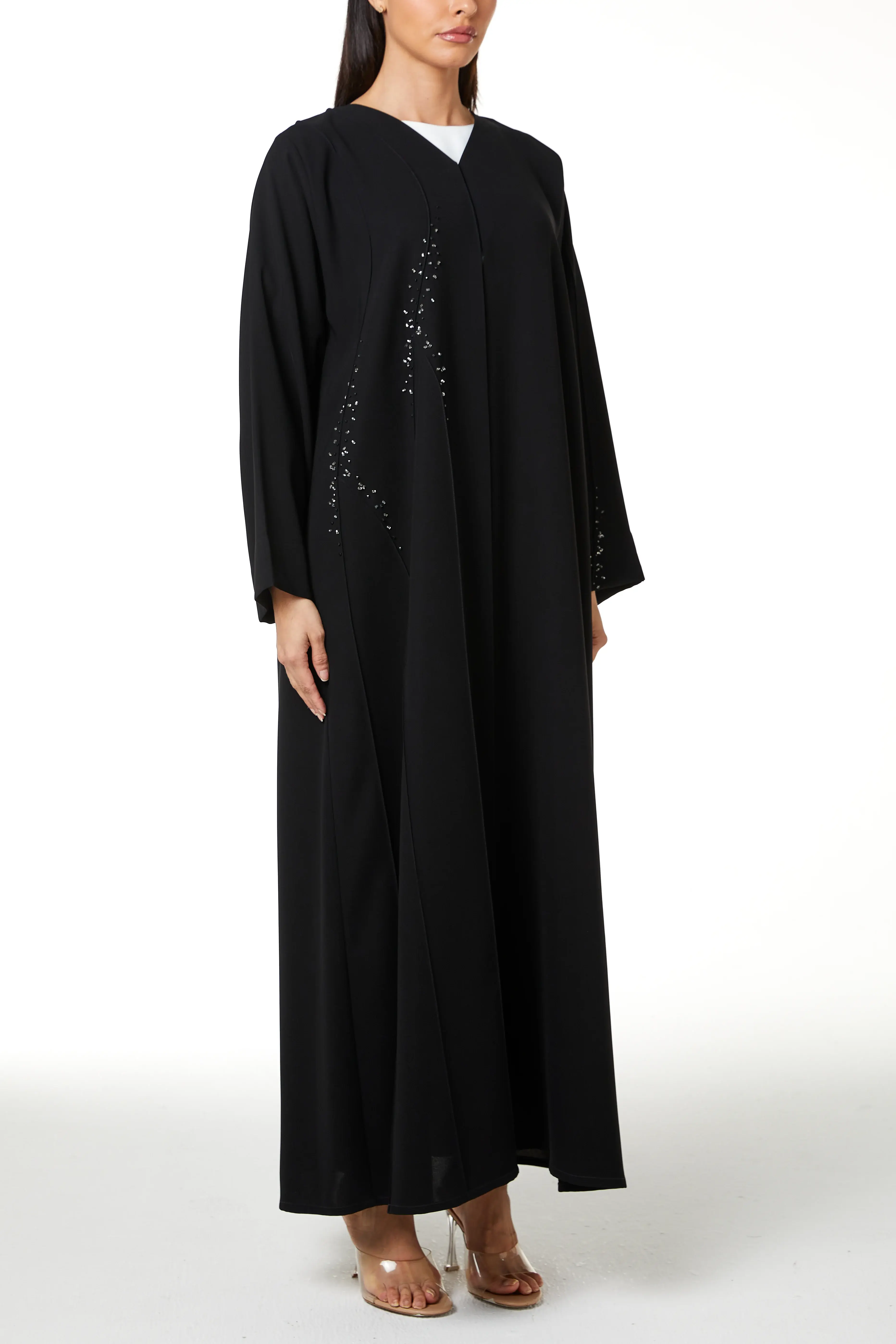 Black jaime crepe, Front Beadwork Pintuck Detail