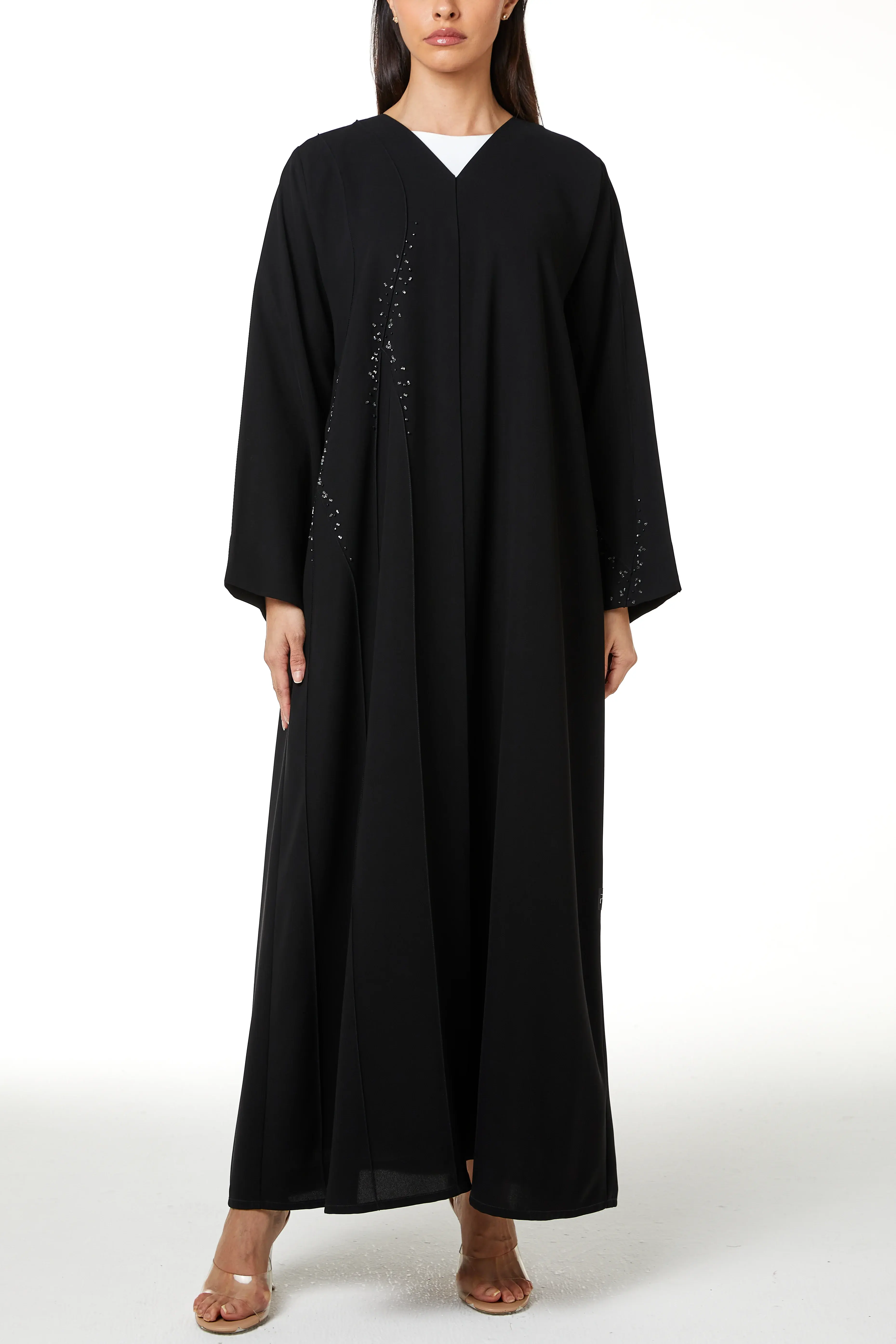 Black jaime crepe, Front Beadwork Pintuck Detail