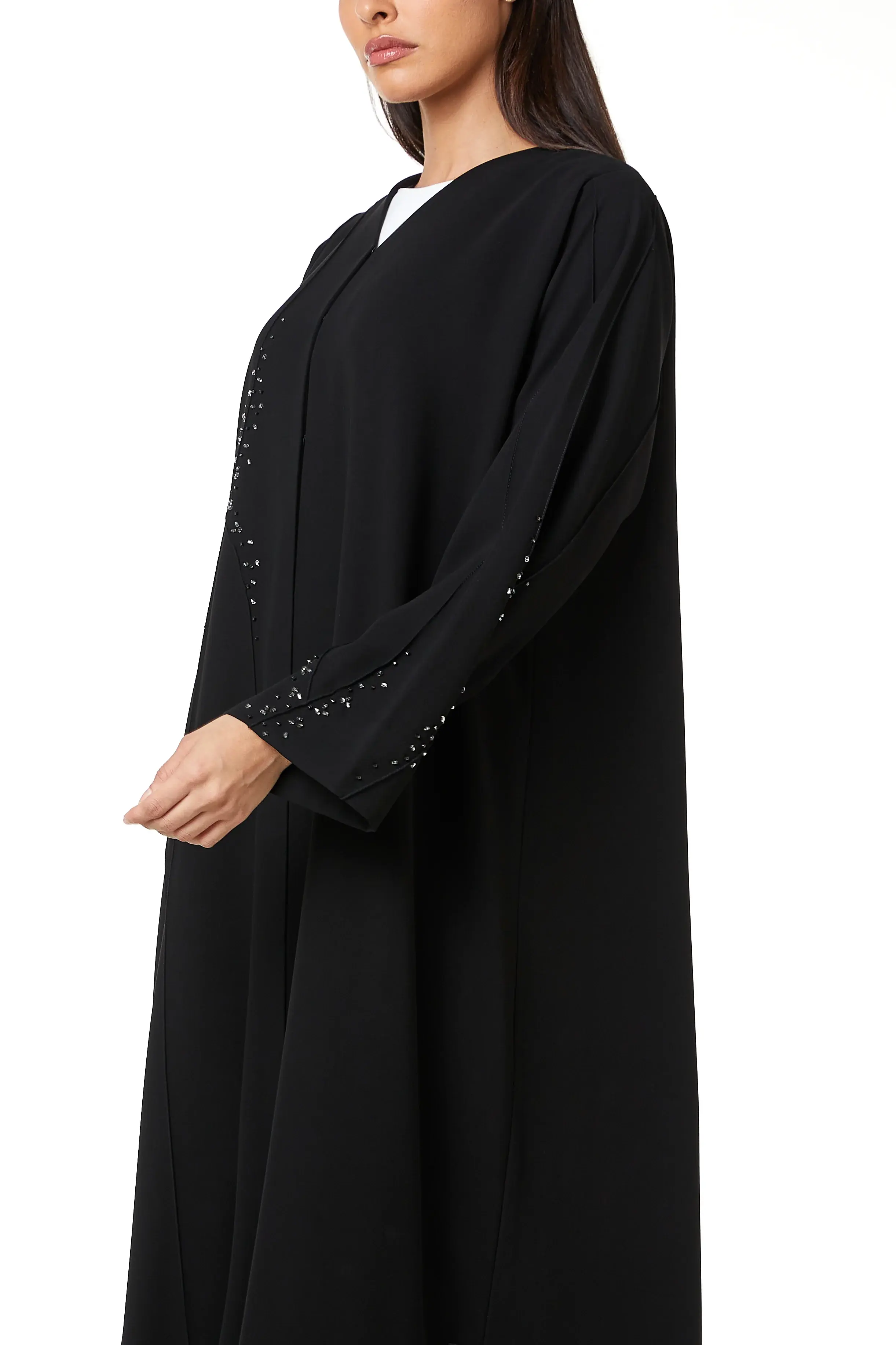 Black jaime crepe, Front Beadwork Pintuck Detail