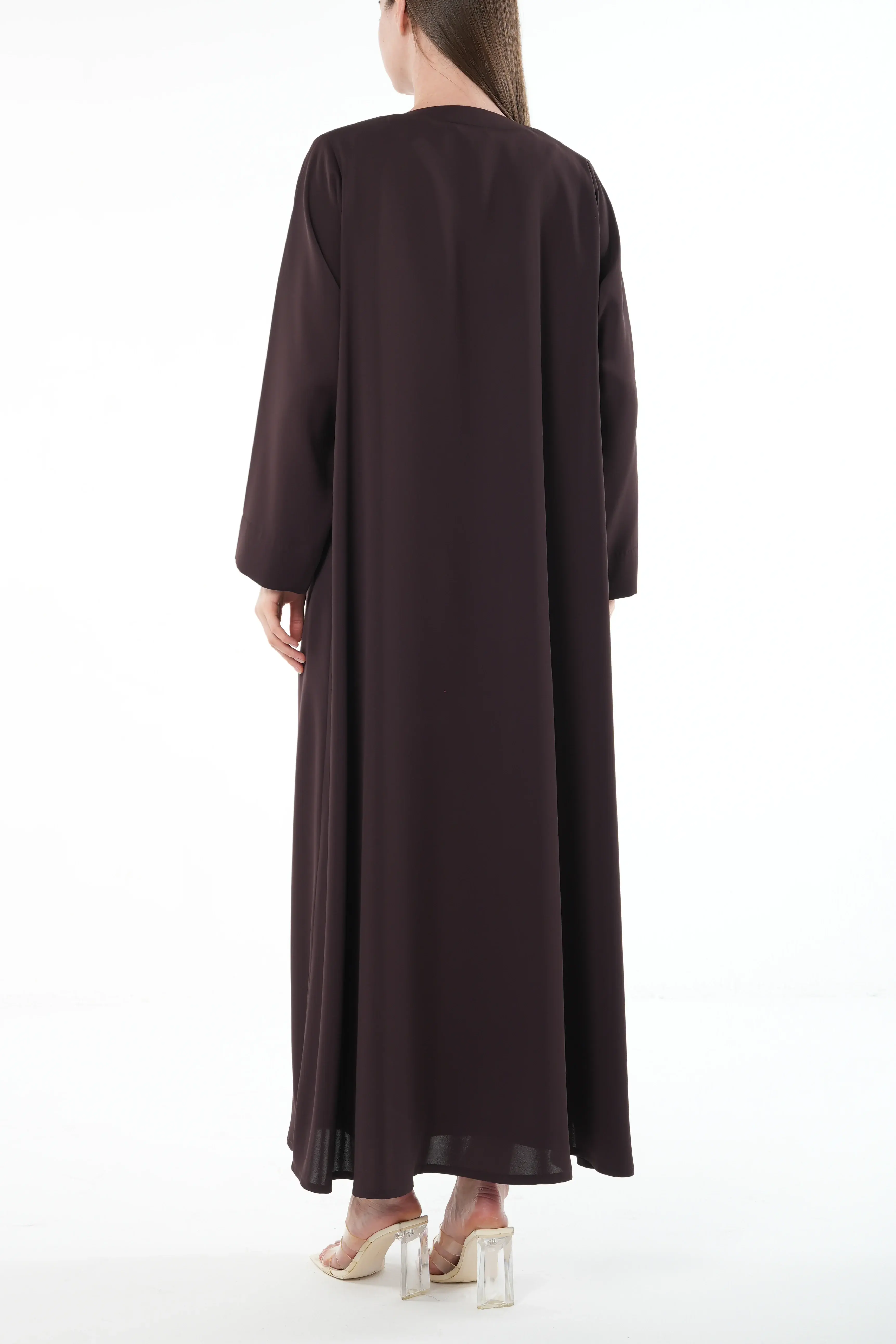 Brown Wave Crepe Abaya with Beadwork Embroidery