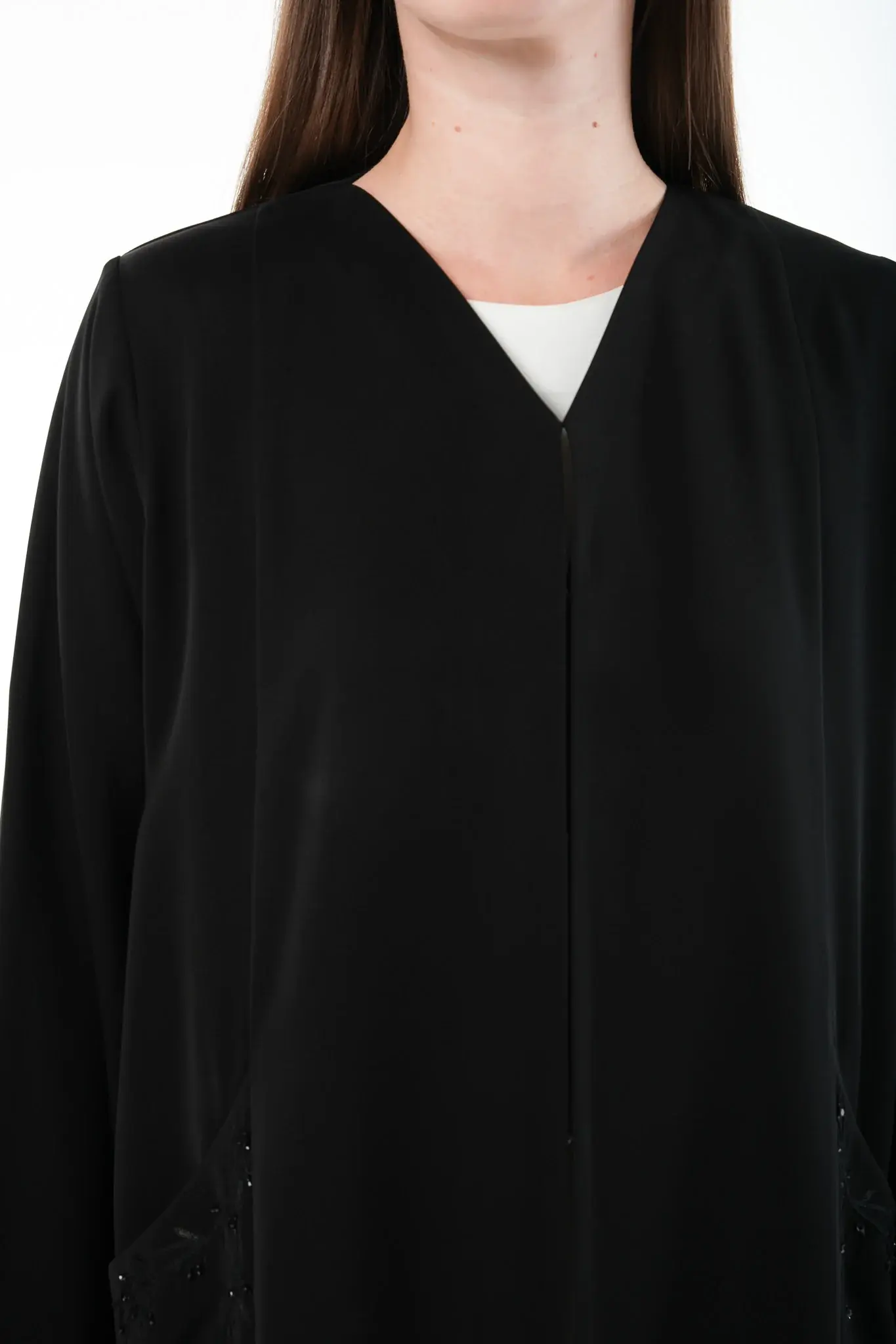 Black Amara Crepe Abaya with Hand Beadwork Accents