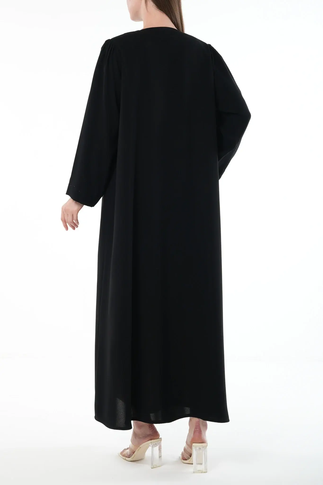 Black Wave Crepe Abaya with Beadwork Embroidery