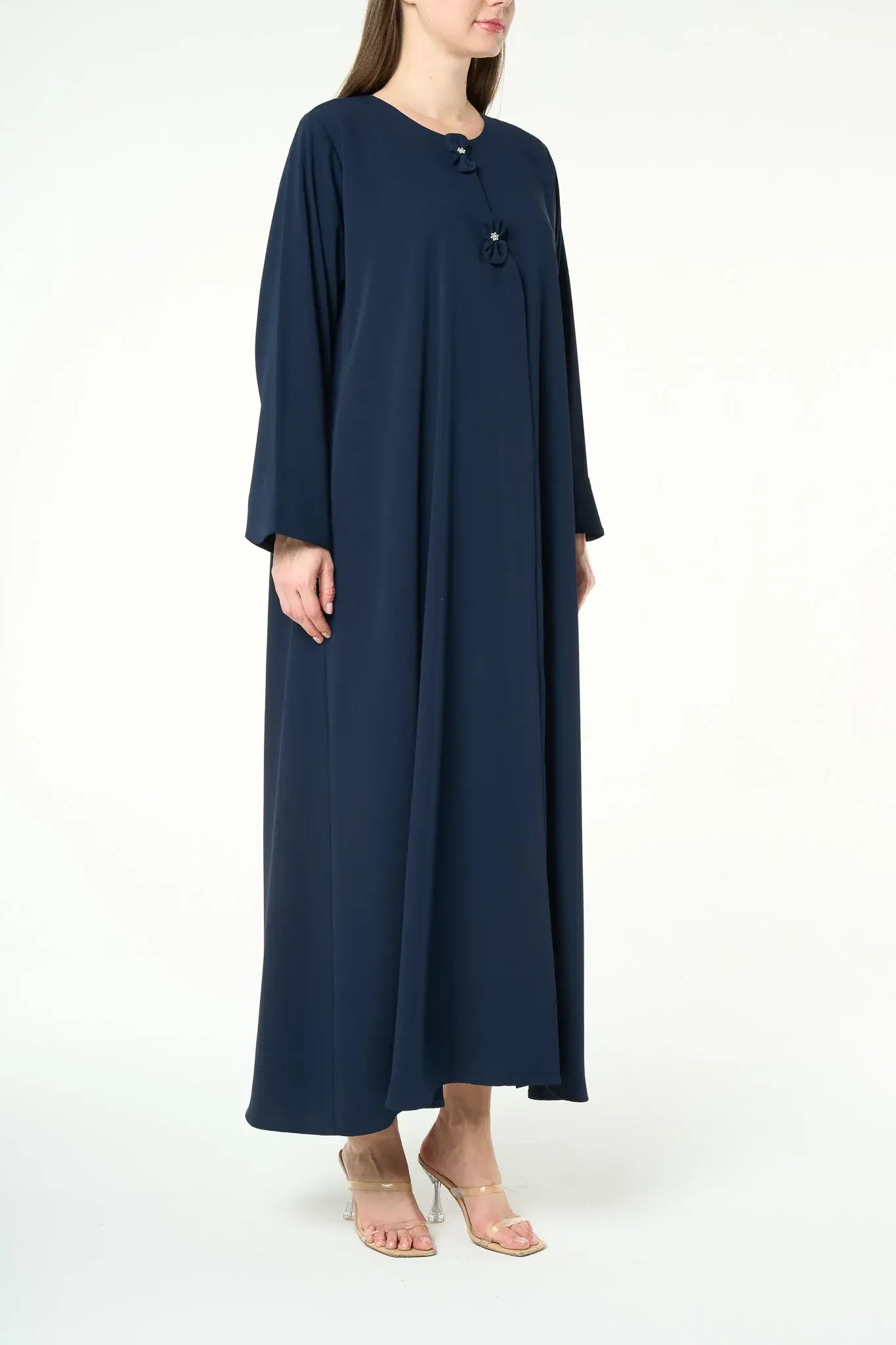Blue Zoe Crepe Abaya with Decorative Bow Buttons