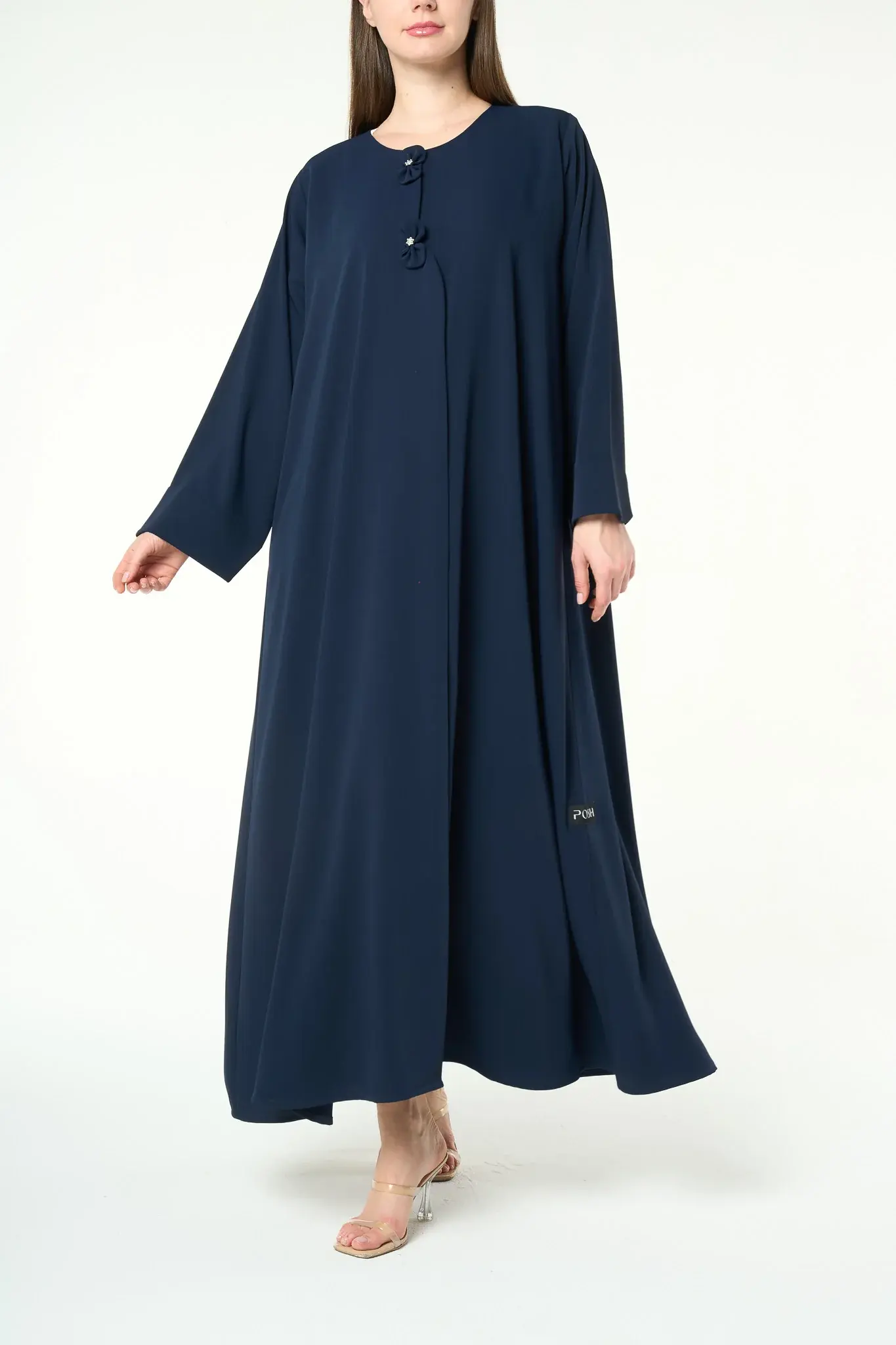 Blue Zoe Crepe Abaya with Decorative Bow Buttons