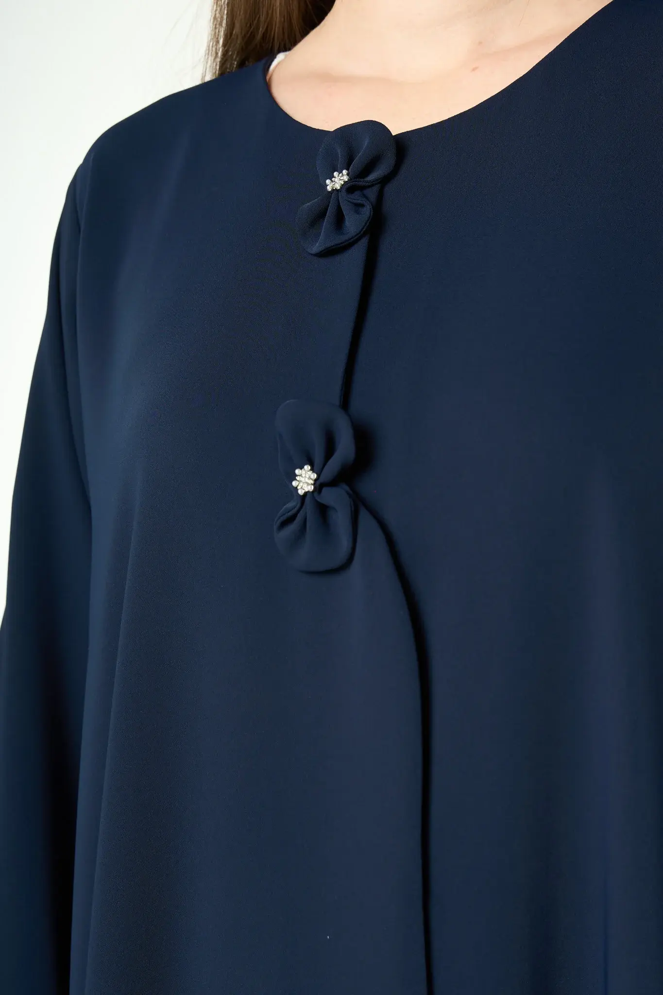 Blue Zoe Crepe Abaya with Decorative Bow Buttons