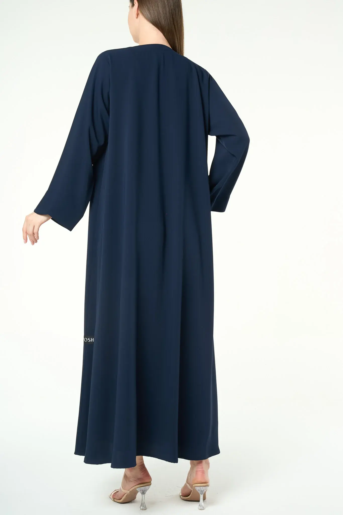 Blue Zoe Crepe Abaya with Decorative Bow Buttons
