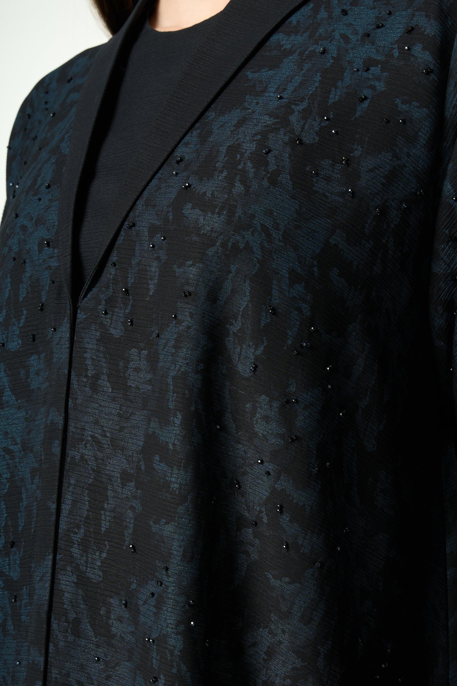 Black Zari Crepe, blue upper pattern