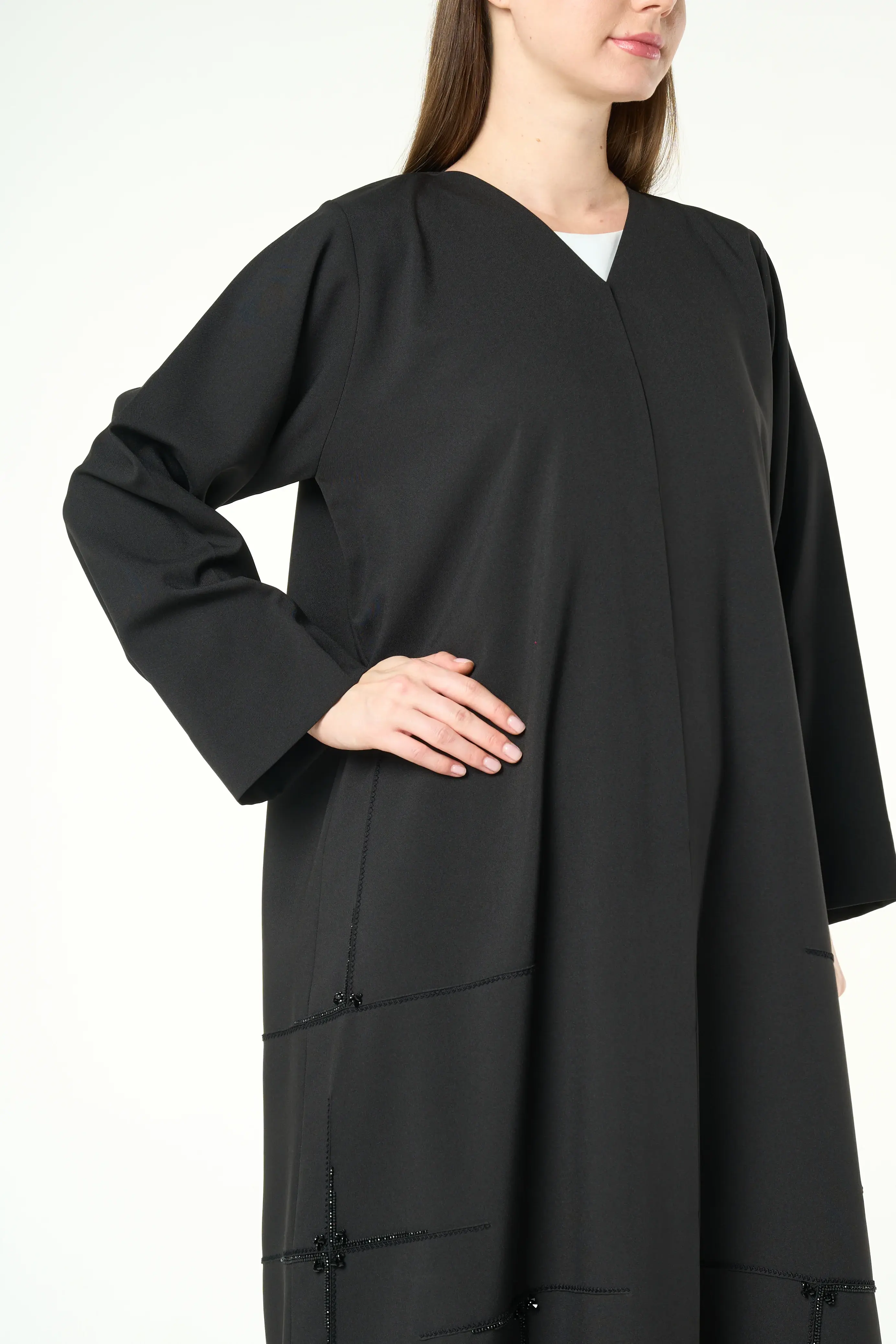 Black Kadi Abaya with Cross Bead Embroidery
