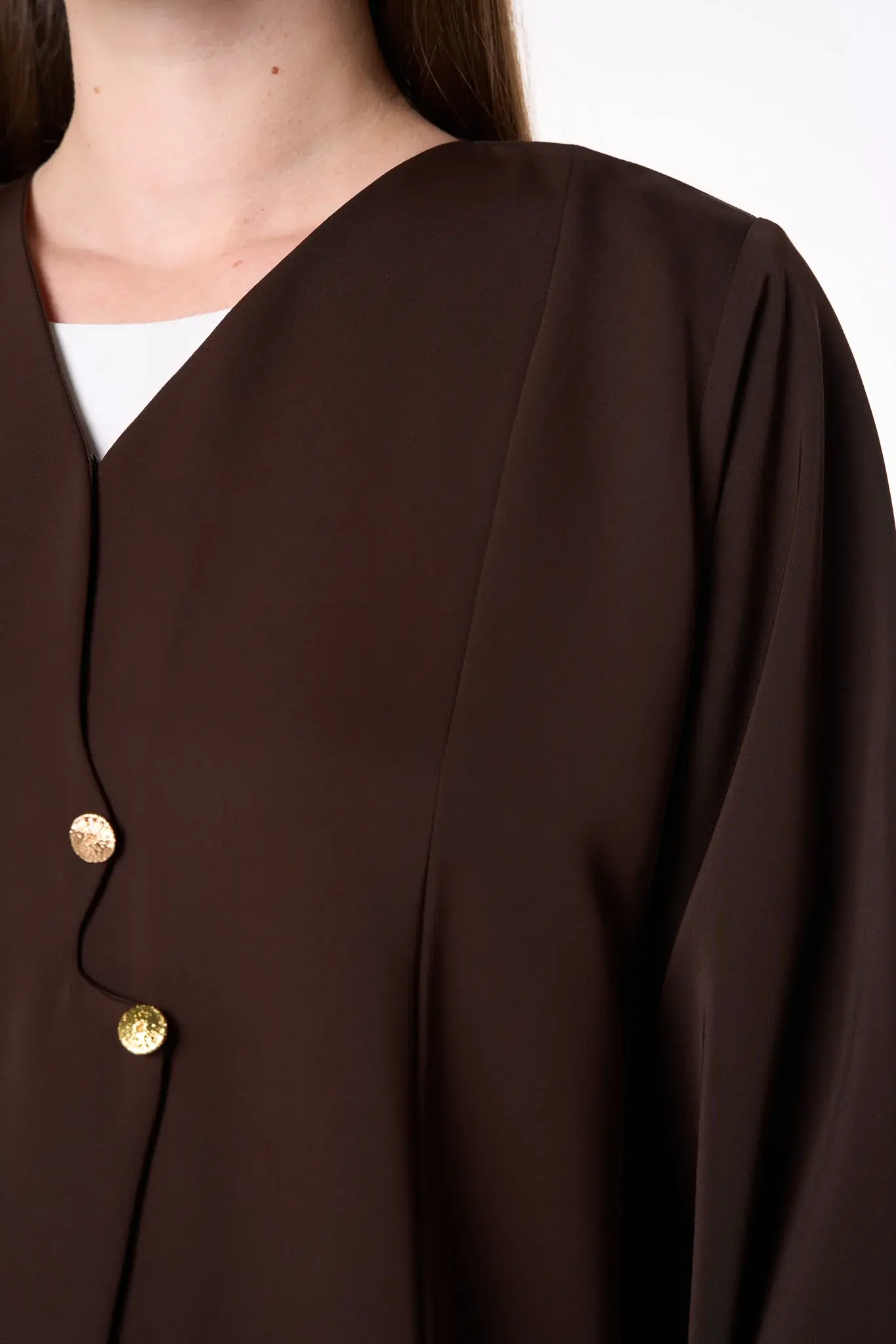 Brown Reem Nada Abaya with Golden Accent Buttons