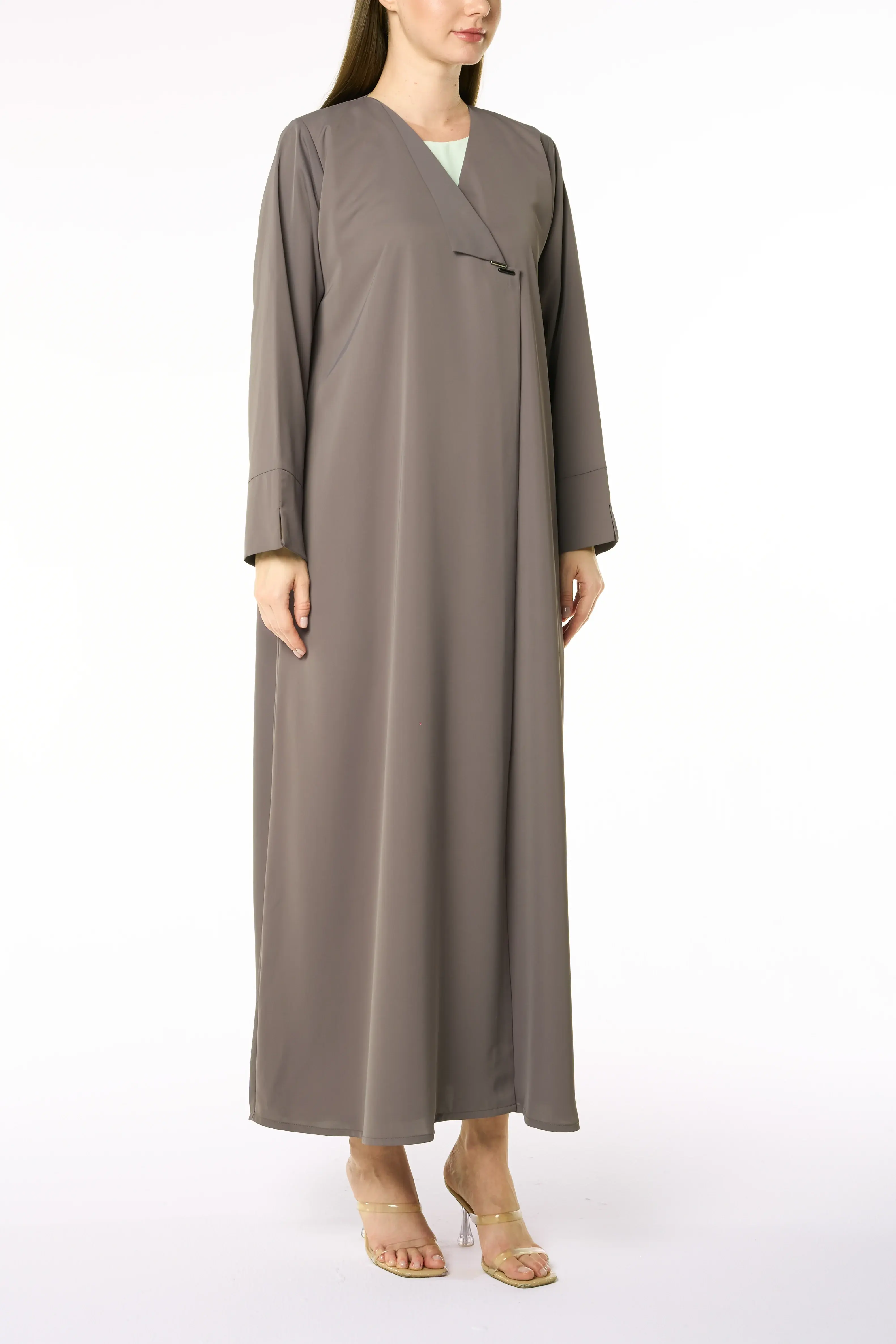 Brown Cool Crepe Abaya with Classic Collar Detail