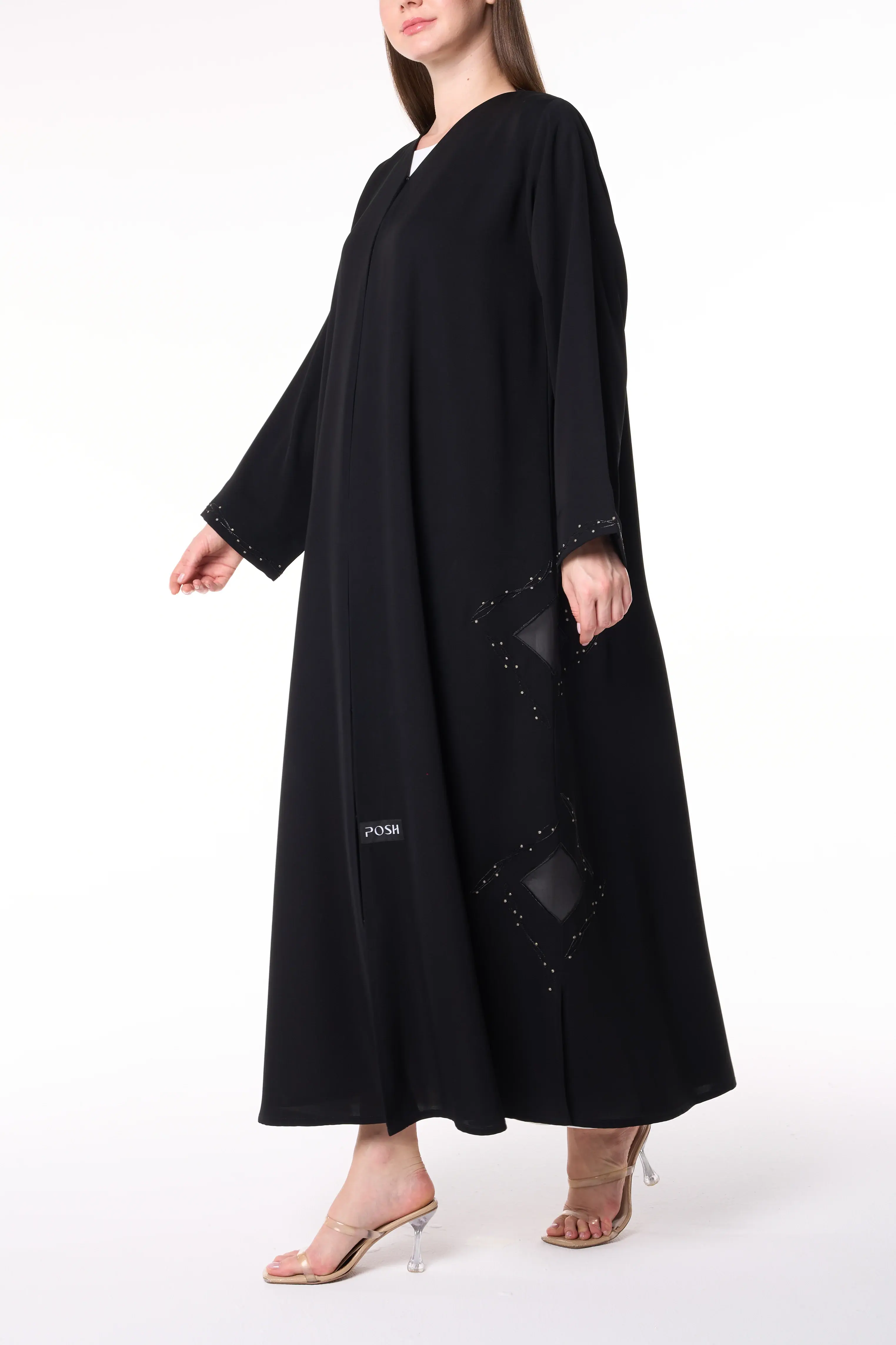 Black Farasha Crepe Abaya with Tatreez Embroidery