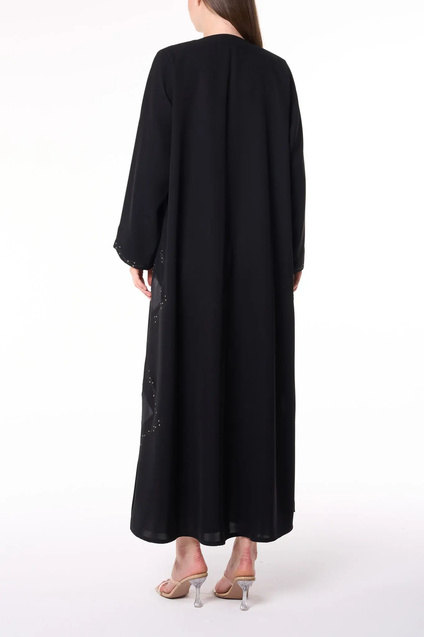 Black Farasha Crepe Abaya with Tatreez Embroidery